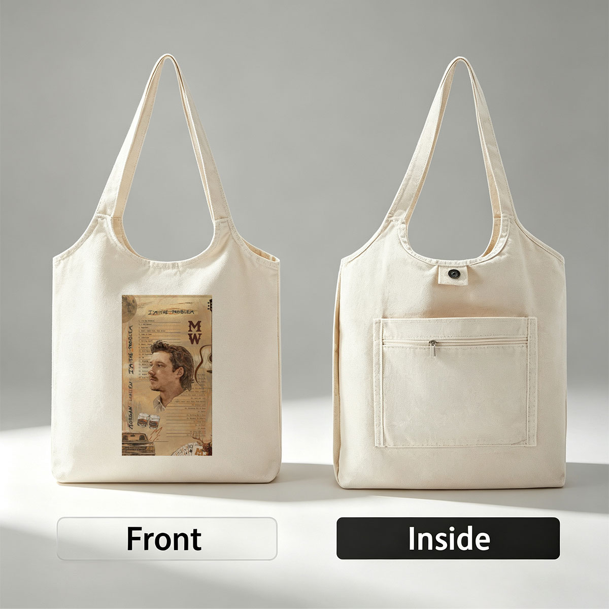 Morgan Wallen I'm The Problem Album Cover Featuring Song List and Rustic Elements - Canvas shoulder bags/