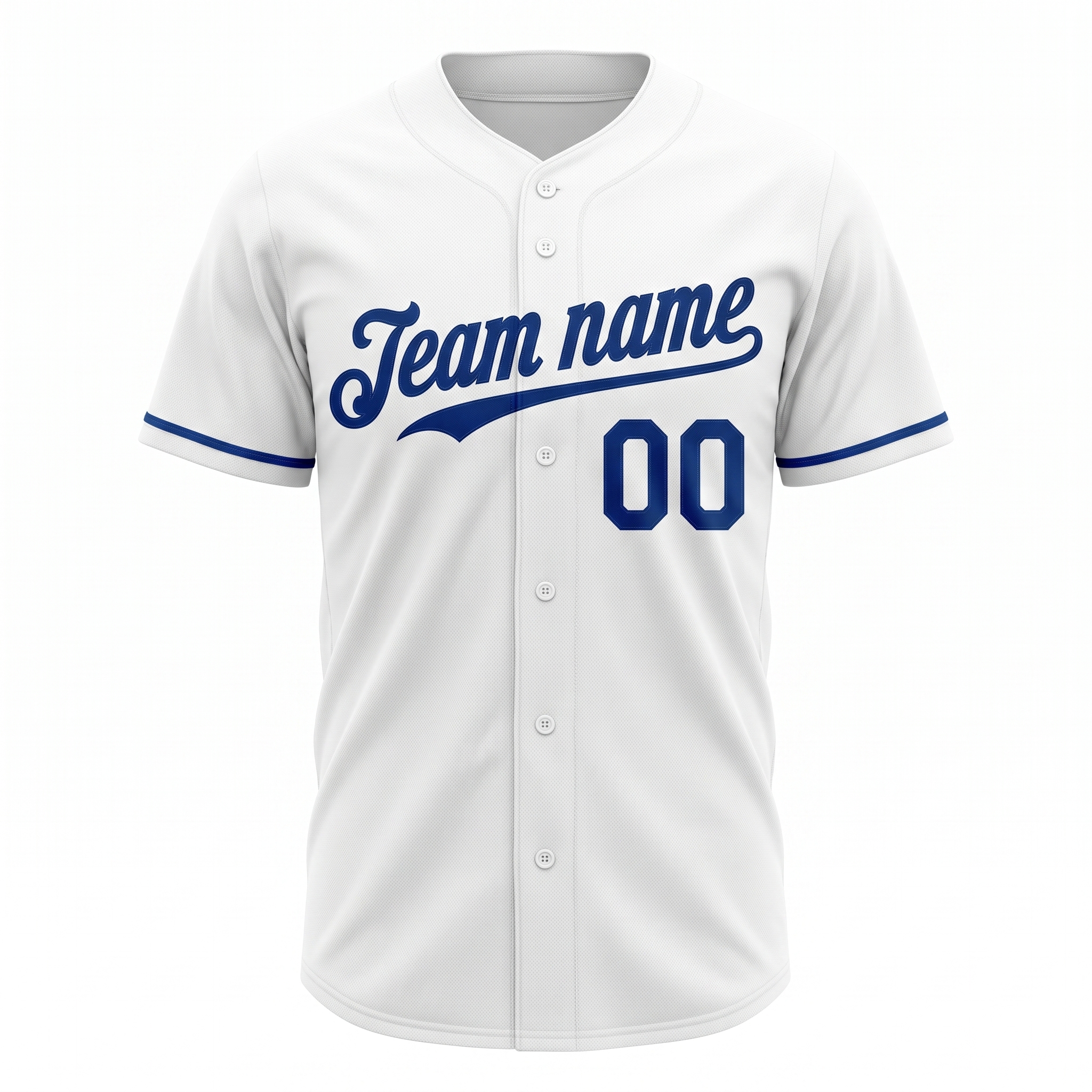 Custom Printed Kansas City Script Style Baseball Jersey White Royal Blue Trim Button Down Shirt for Men and Women
