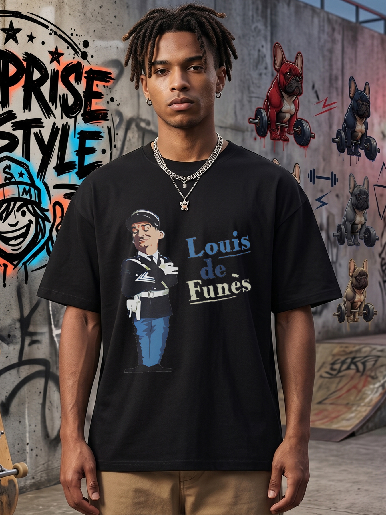 Men's Printed T-Shirt Featuring Cartoon Police Officer Graphic and 