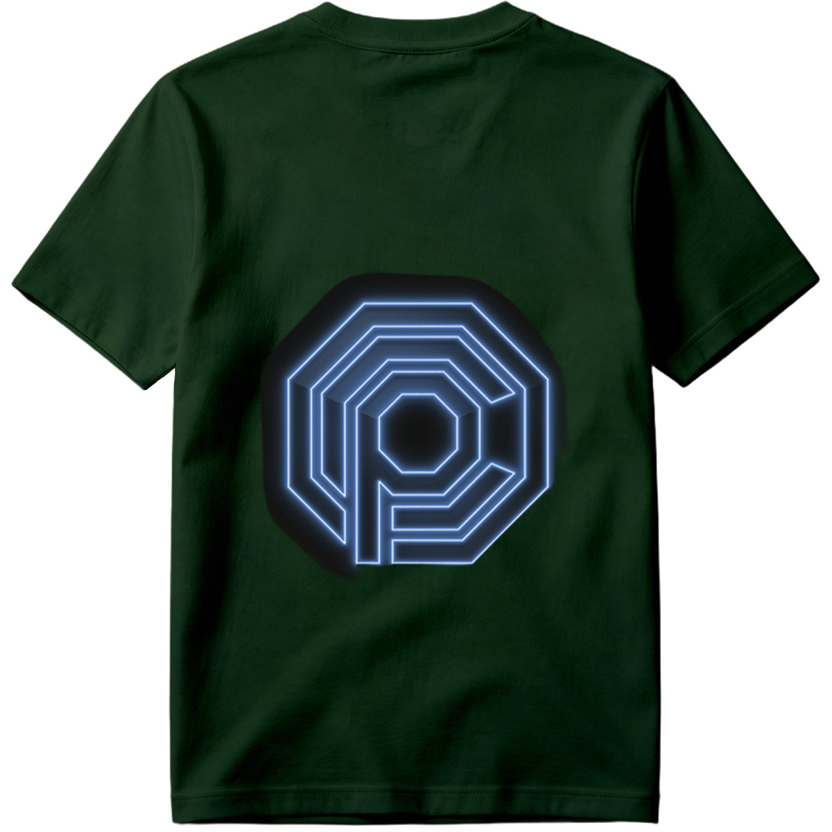Neon Blue Octagonal Logo with Letter P - Tee