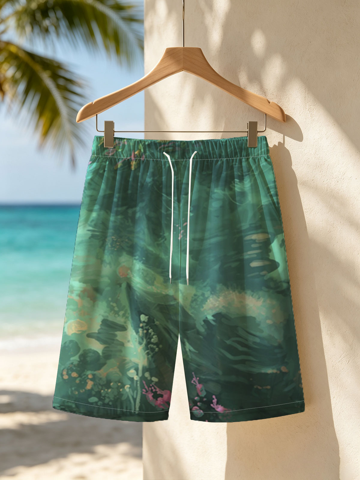 Underwater Scene with Colorful Fish and Coral -  Beach shorts
