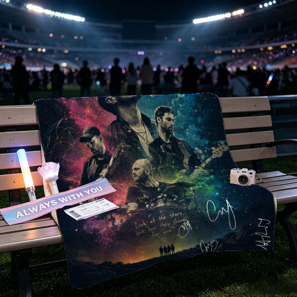 Coldplay Band in Cosmic Scene with Stars and Planets Background Poster - Blankets