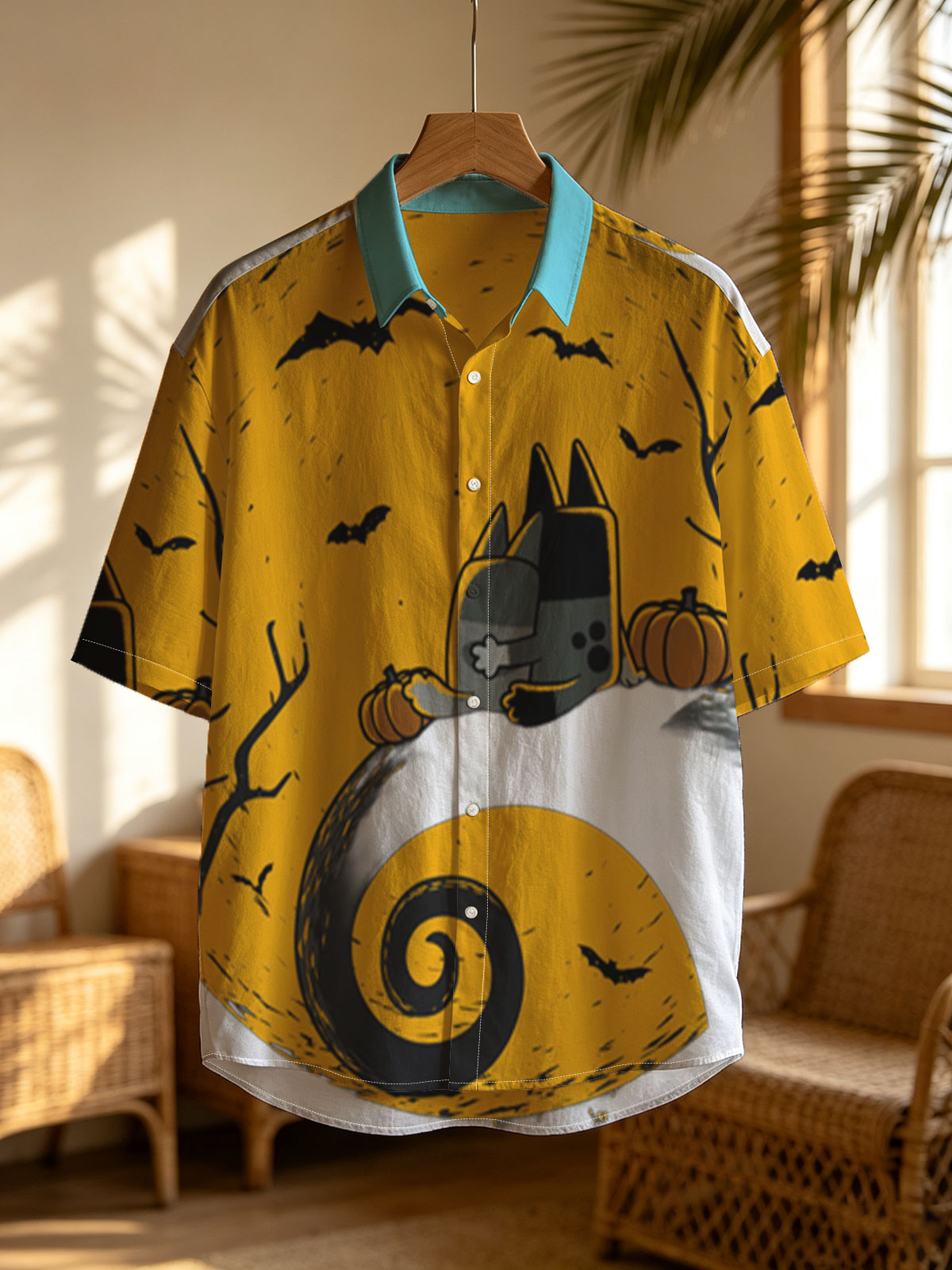Pusheen the Cat in Halloween Moonlight with Pumpkins and Bats -  Shirt