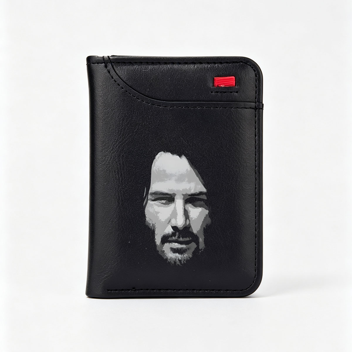 Keanu Reeves in a stylized black and white portrait - Vertical Style Wallet