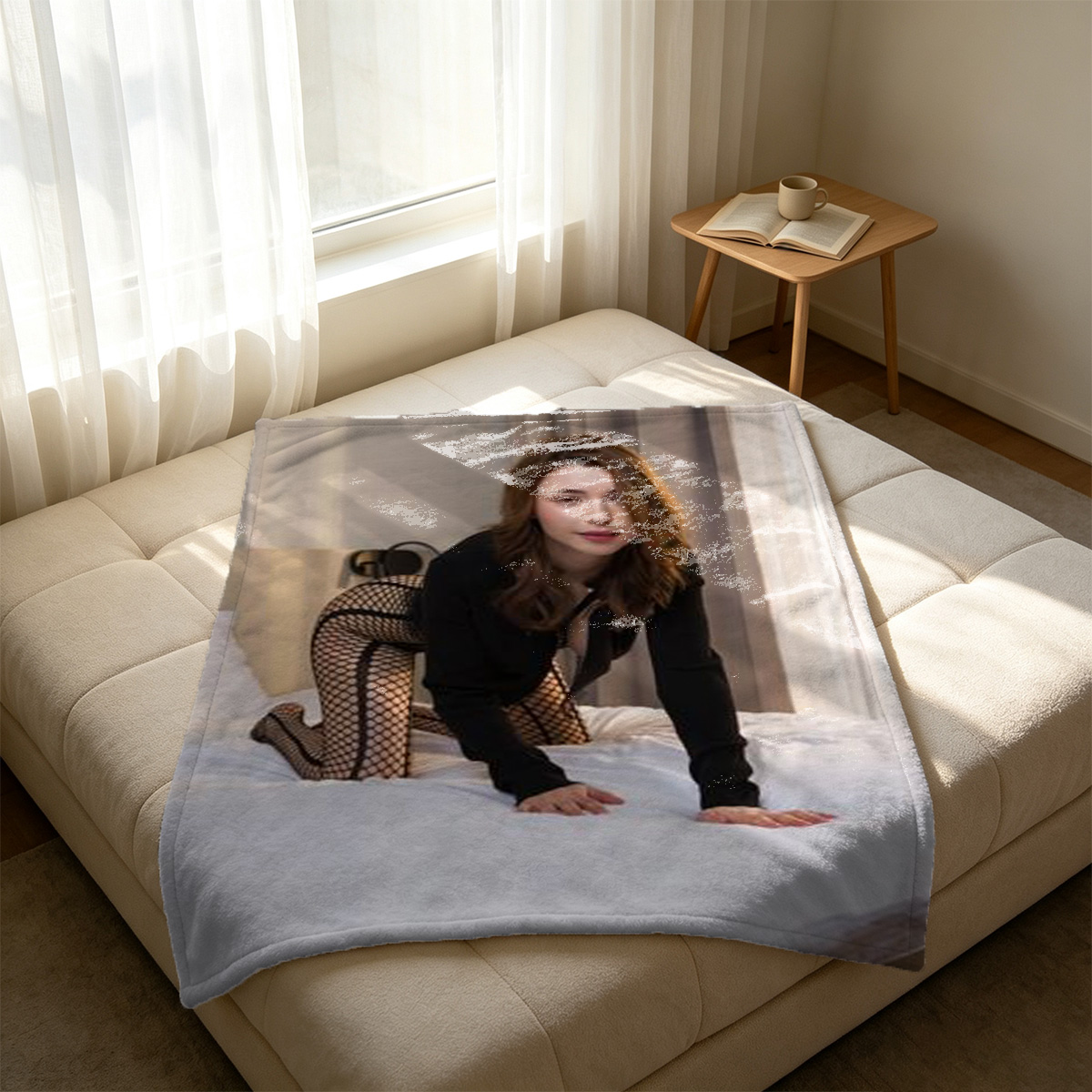 Nude Japanese Woman Sunbathing on Yacht Deck - Blanket