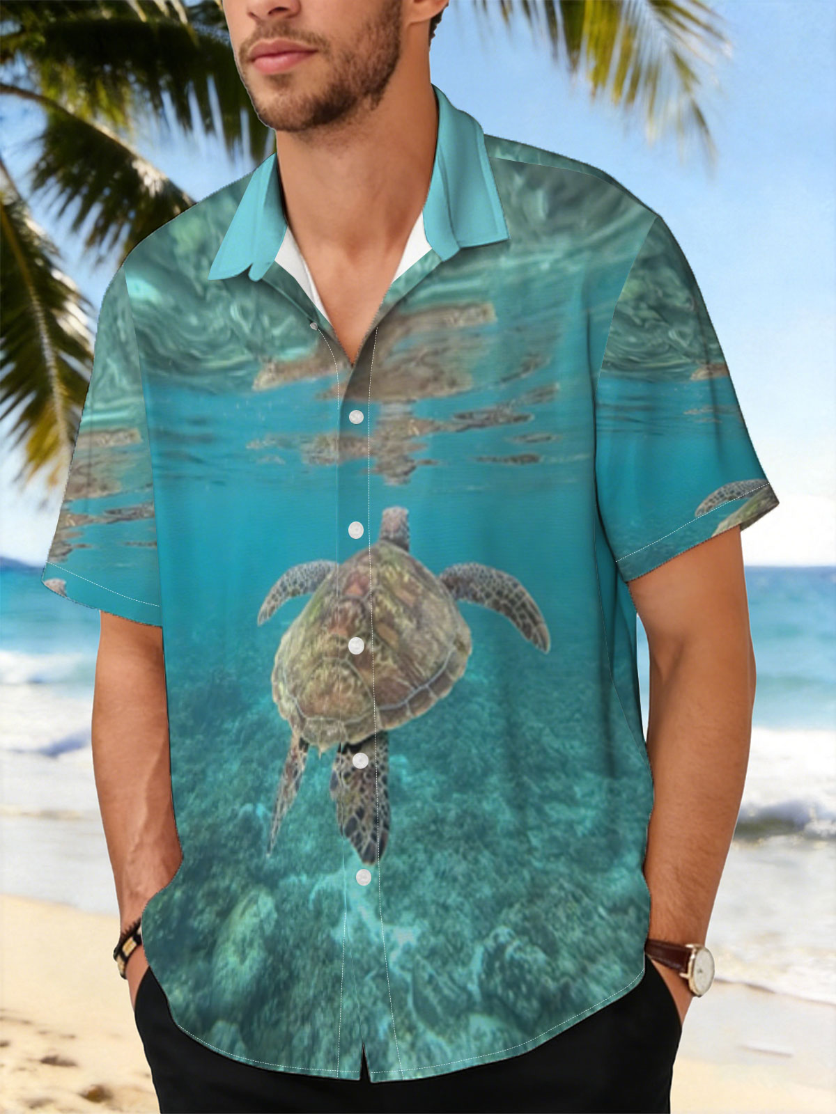 Sea Turtle Swimming in Clear Blue Waters -  Shirt