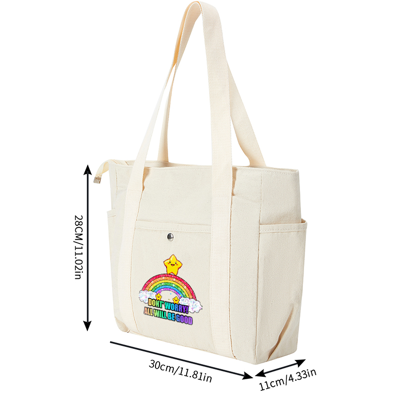 Multi Pocket Bag Beige Rainbow Star Print 