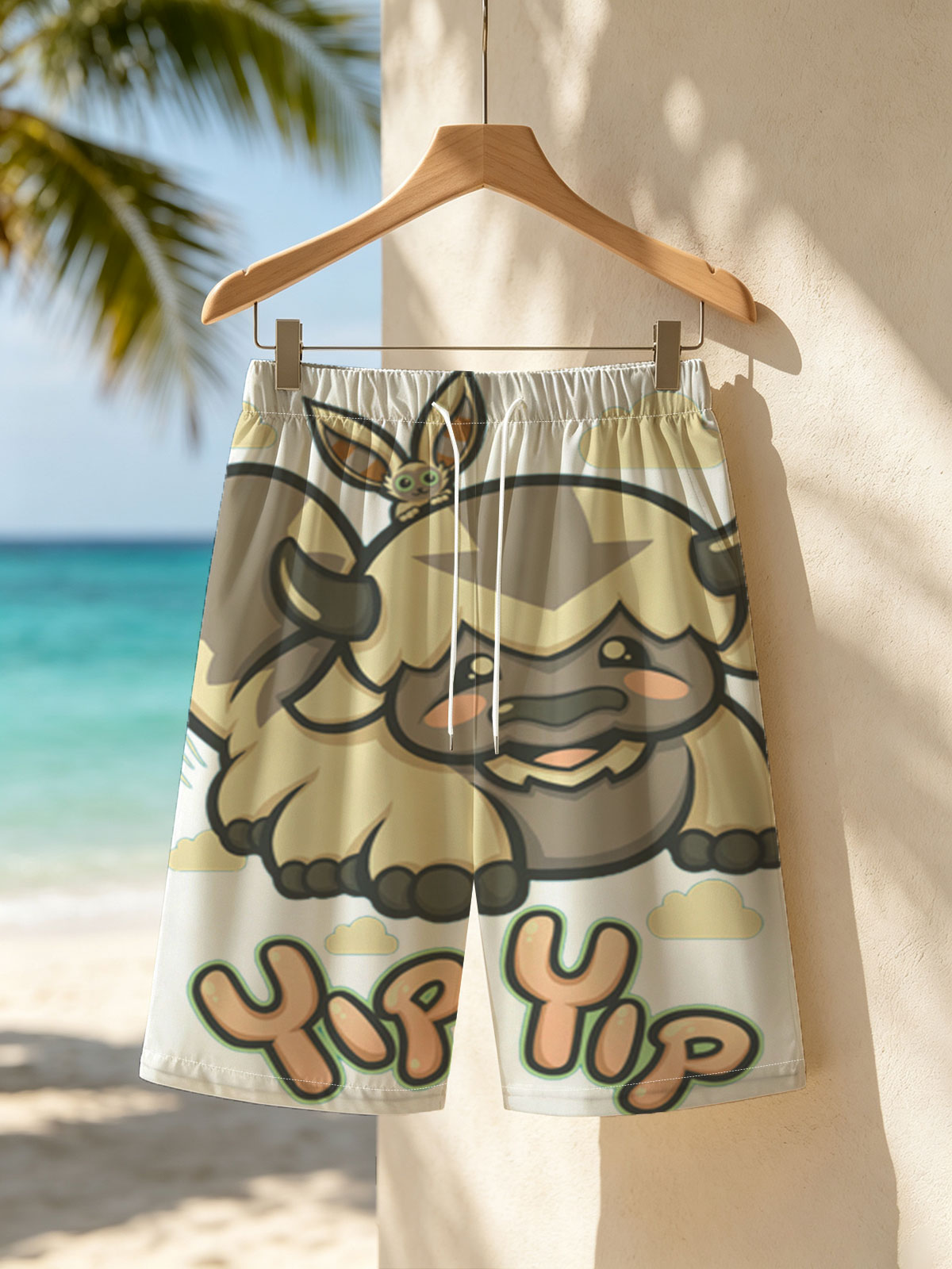Yip Yip: A Cute Buffalo with a Bunny on Its Back -  Beach shorts