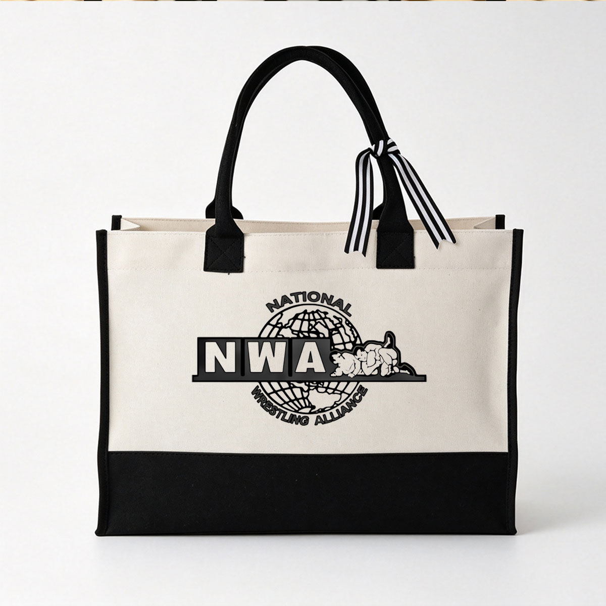 NWA Wrestling Alliance Logo Featuring Global Design and Bold Typography - Canvas patchwork gift tote bag