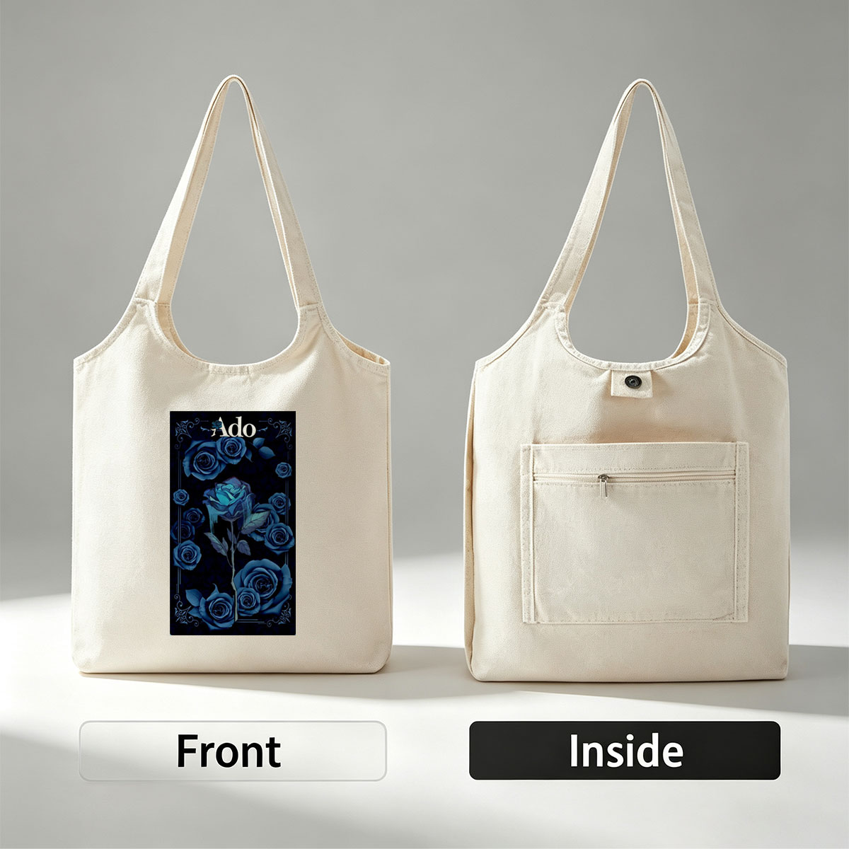 Ado Dark Blue Roses Artistic Floral Design - Canvas shoulder bags/