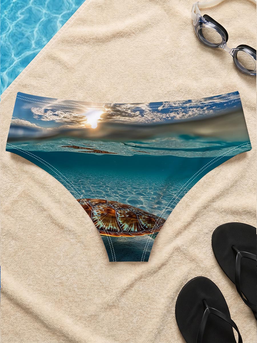 Sea Turtle Swimming in Clear Blue Waters Under Sunlight -  Men's swim trunks