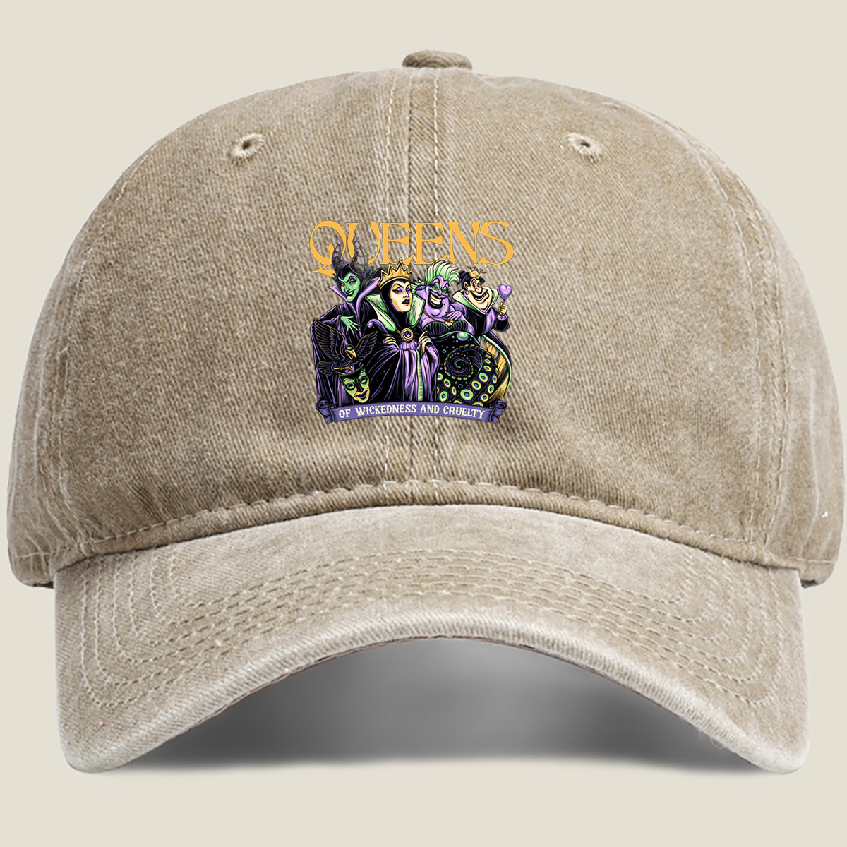 Queens of Wickedness and Cruelty: Maleficent, Evil Queen, Ursula, and Queen of Hearts - Washed Denim - Baseball Cap