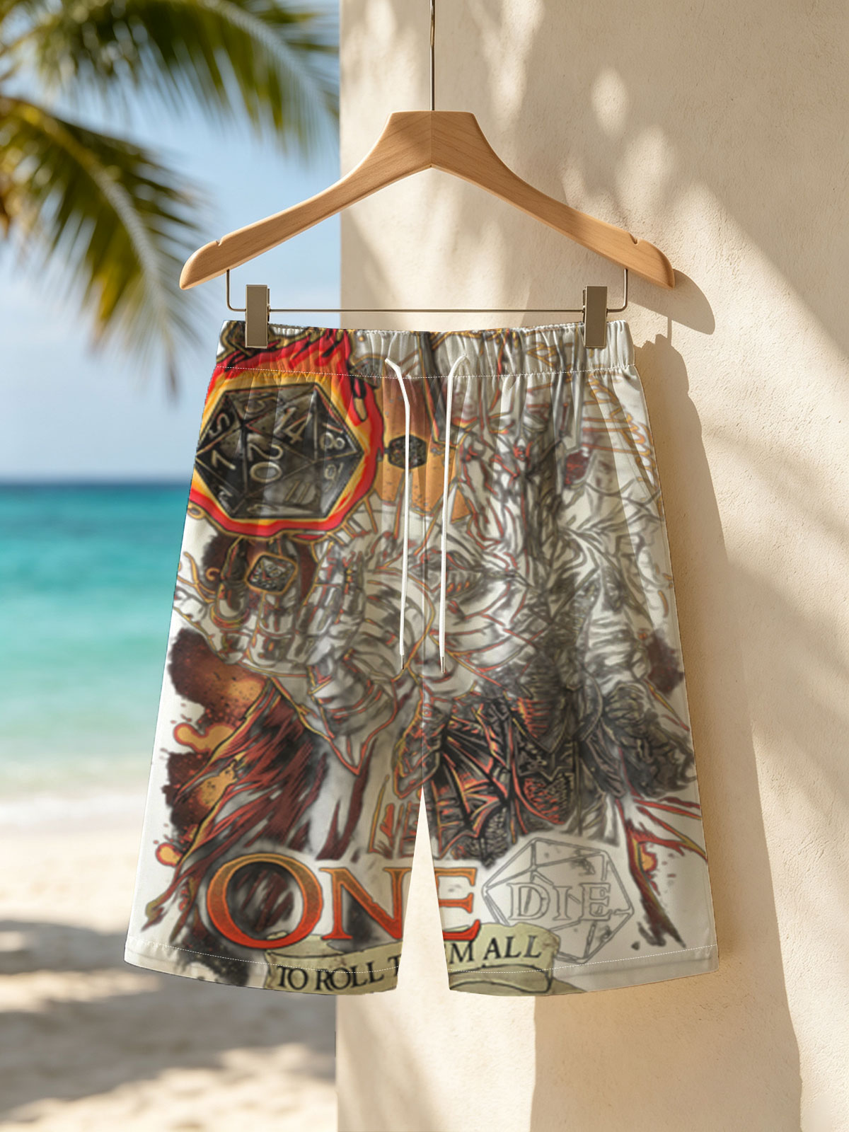 One Die to Roll Them All: Dark Knight with Fiery D20 -  Beach shorts