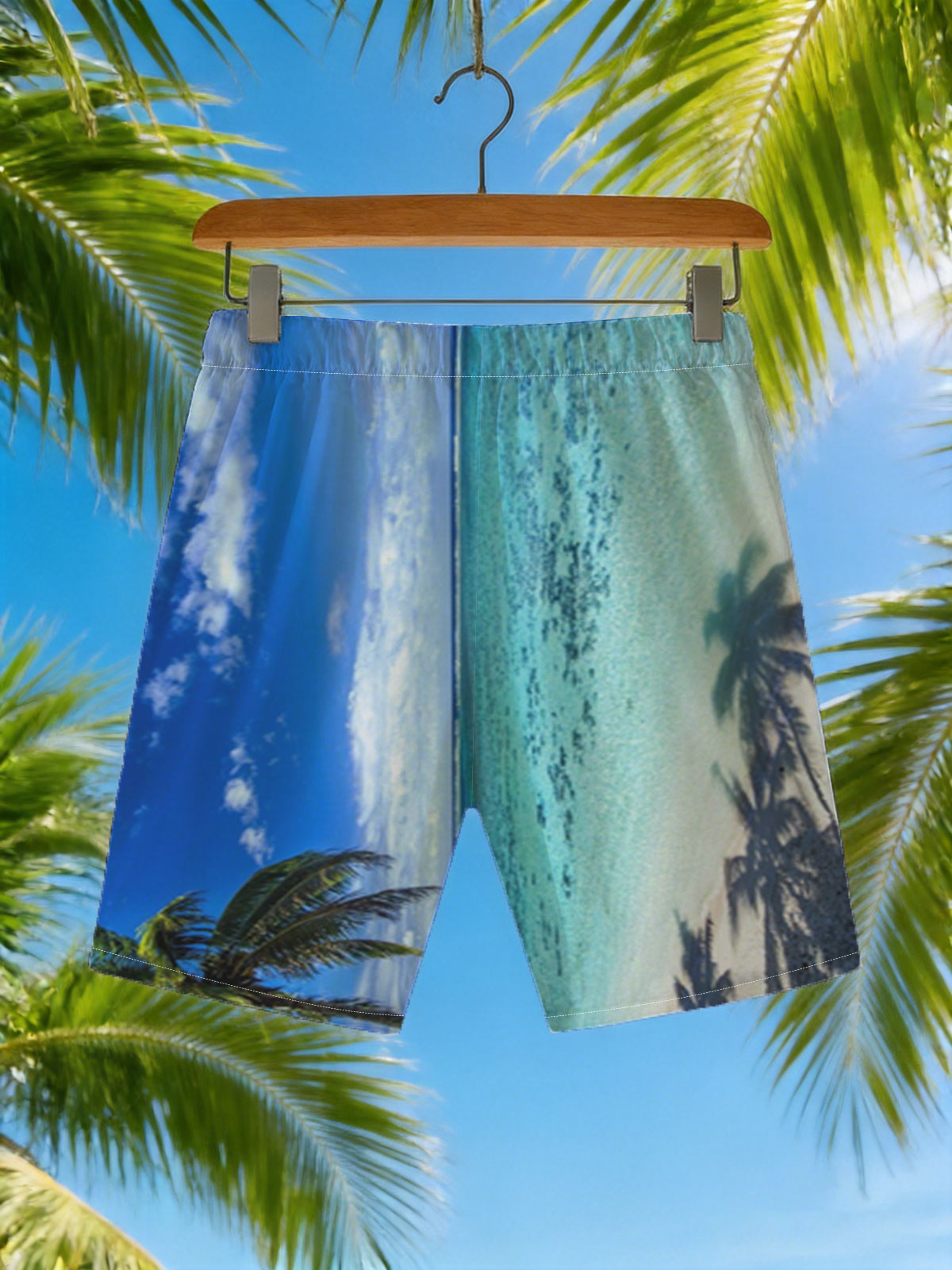 Tropical Beach with Crystal Clear Water and Palm Trees -  Beach shorts