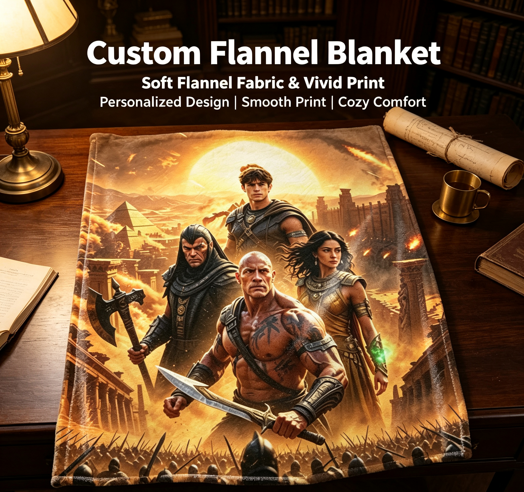 Custom Face Blanket The Scorpion King 2 Movie Character Flannel Blanket Perfect for Couch, Bed, or Travel Ideal Gift for Fans and Collectors