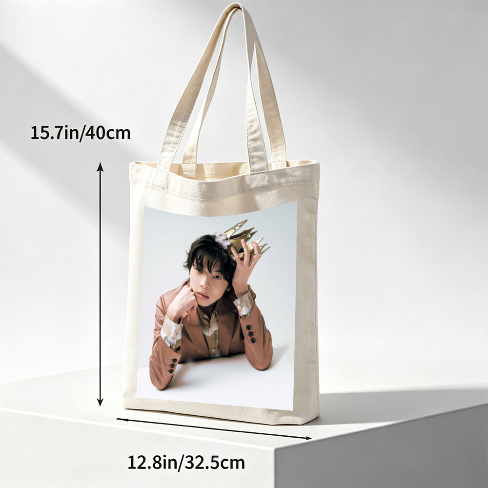 Kento Yamazaki in a Stylish Pose Wearing a Gold Crown and Brown Blazer - Canvas tote bags