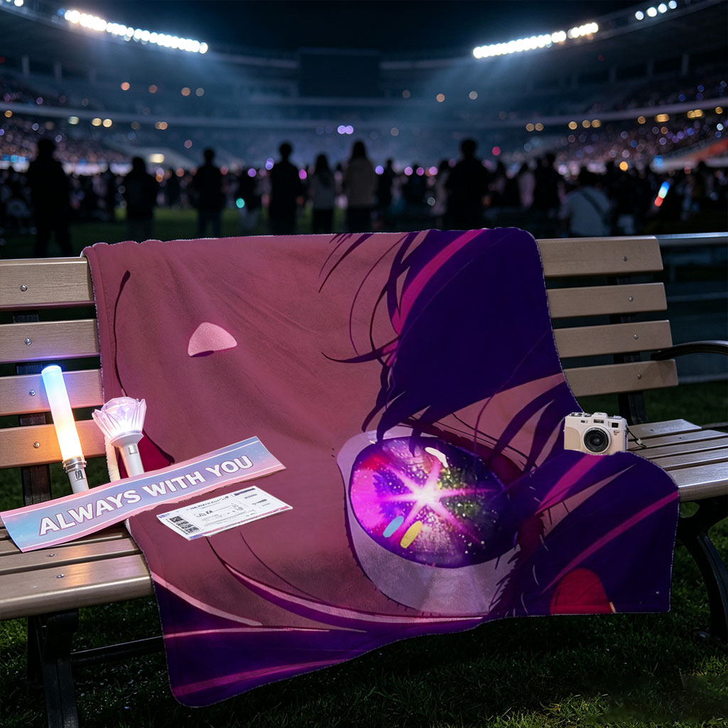 Anime Character with Glowing Purple Eyes and Dramatic Expression in a Cosmic Background - Blankets