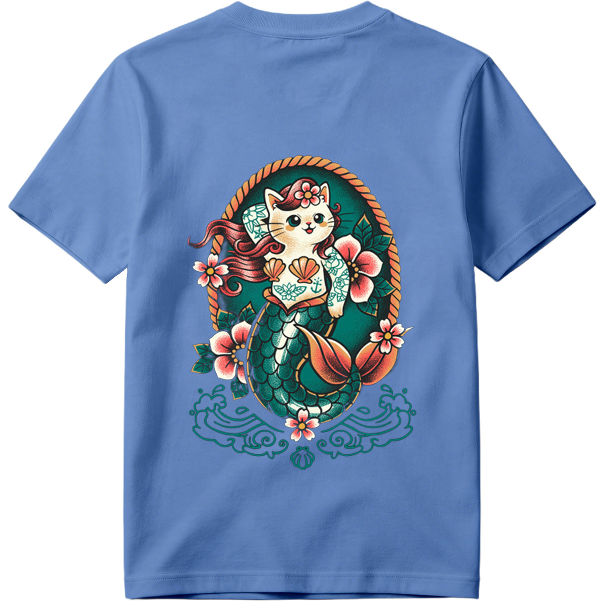 Mermaid Cat with Floral Design - Tee
