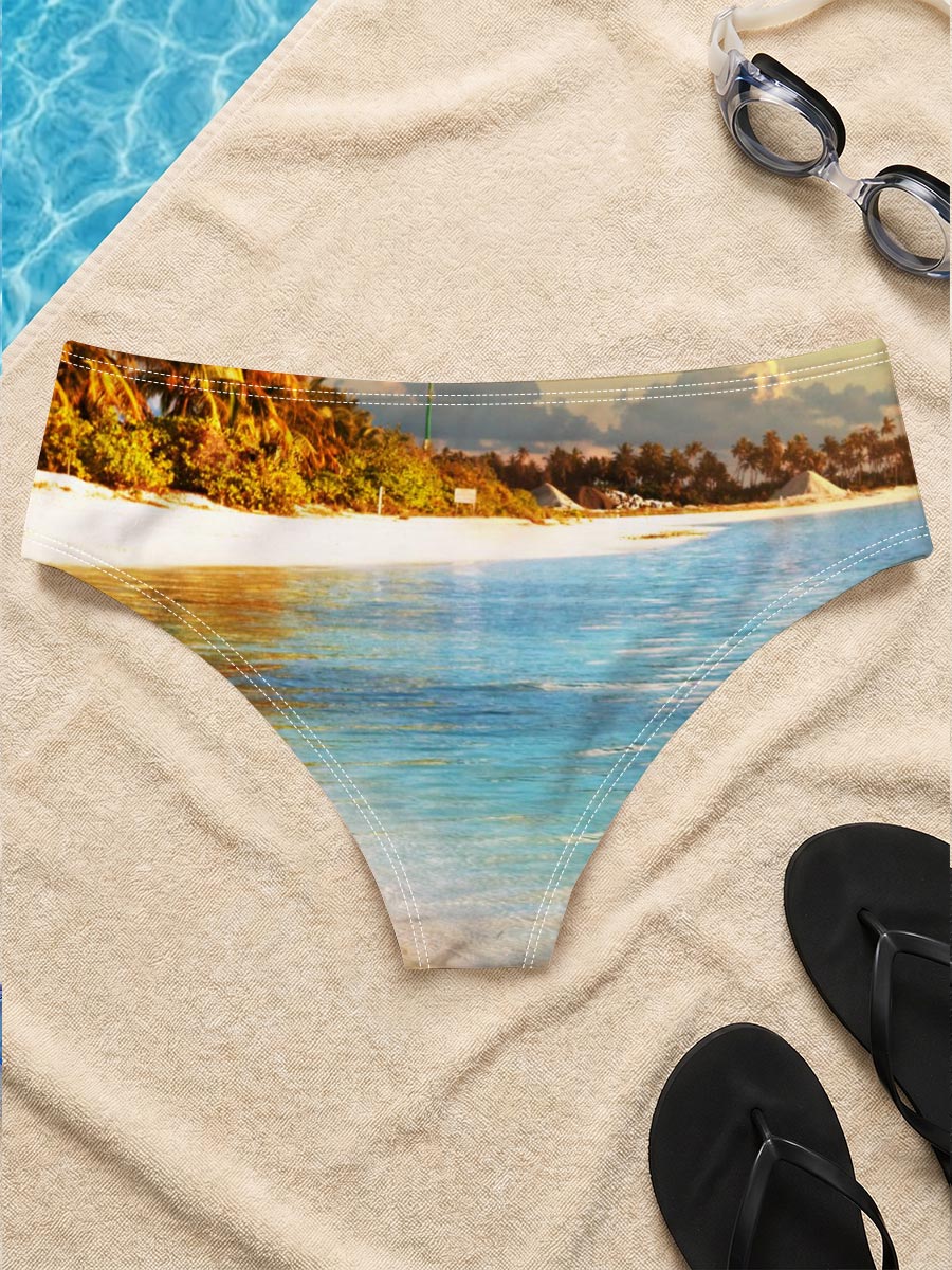Tropical Beach with Clear Water and Palm Trees -  Men's swim trunks