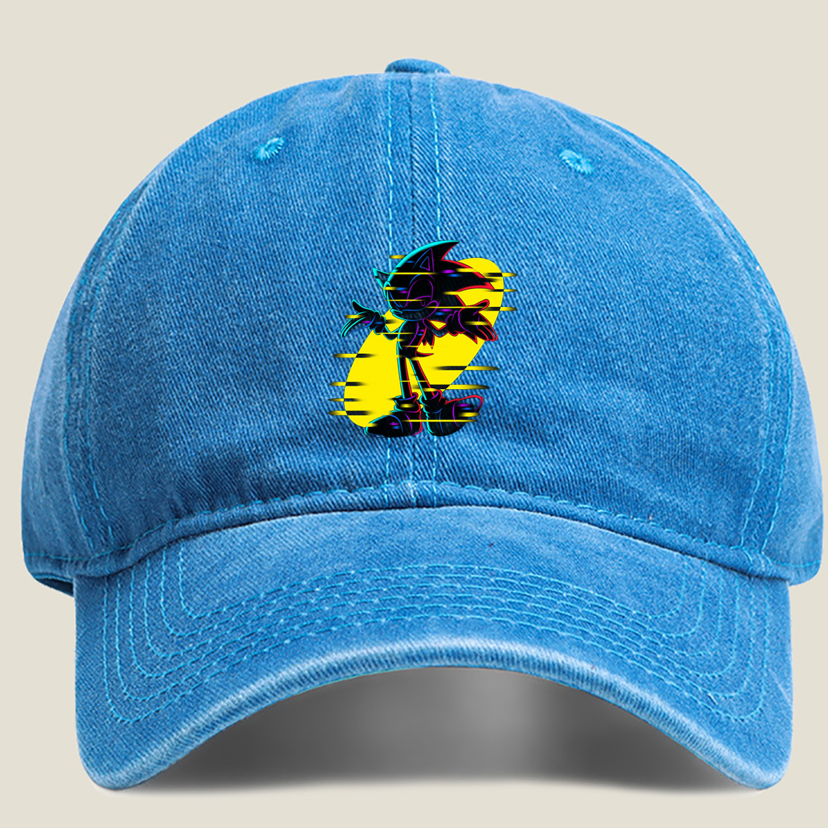 Sonic the Hedgehog: Neon Glitch Art - Washed Denim - Baseball Cap