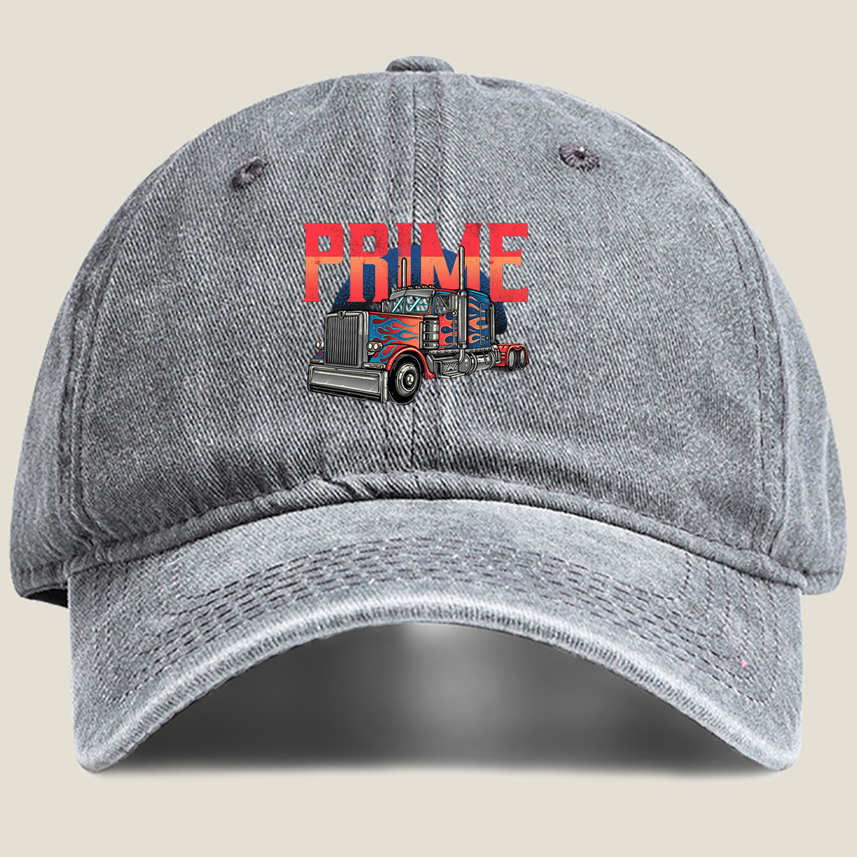 Prime Transport Service - Optimus Prime Truck Design - Washed Denim - Baseball Cap