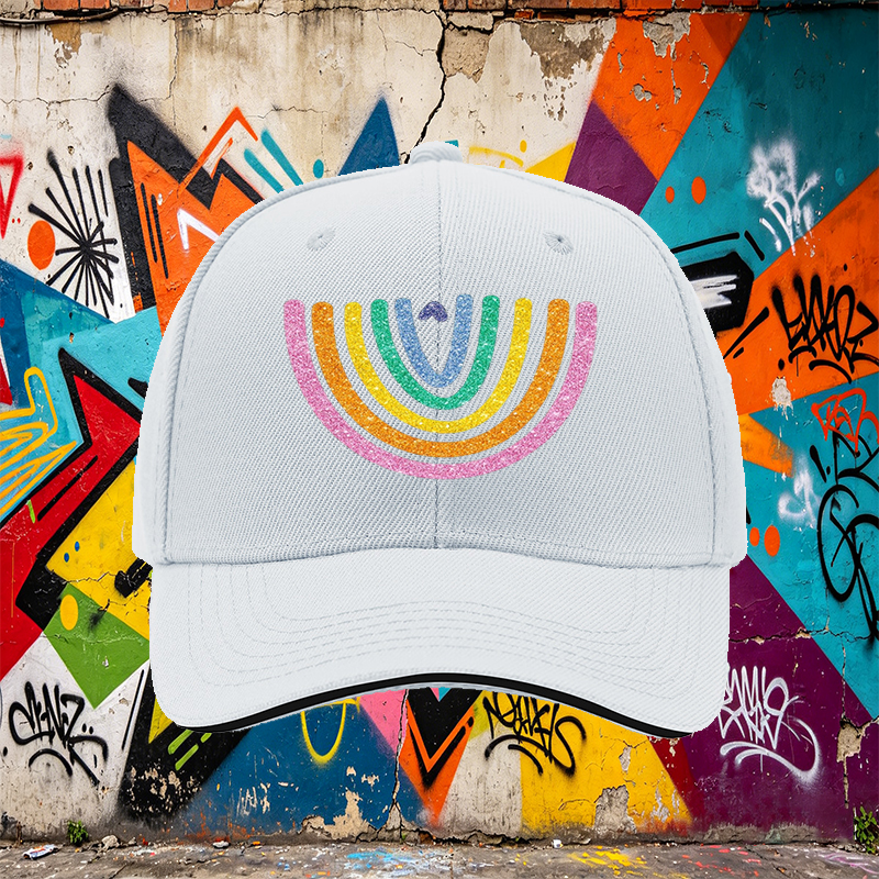 Unisex Classic Sandwich Hat with Glitter Rainbow Heart Print | Perfect for Outdoor Activities, Beach, Festival, and Daily Wear | Ideal for Adults Seeking Fun and Vibrant Style