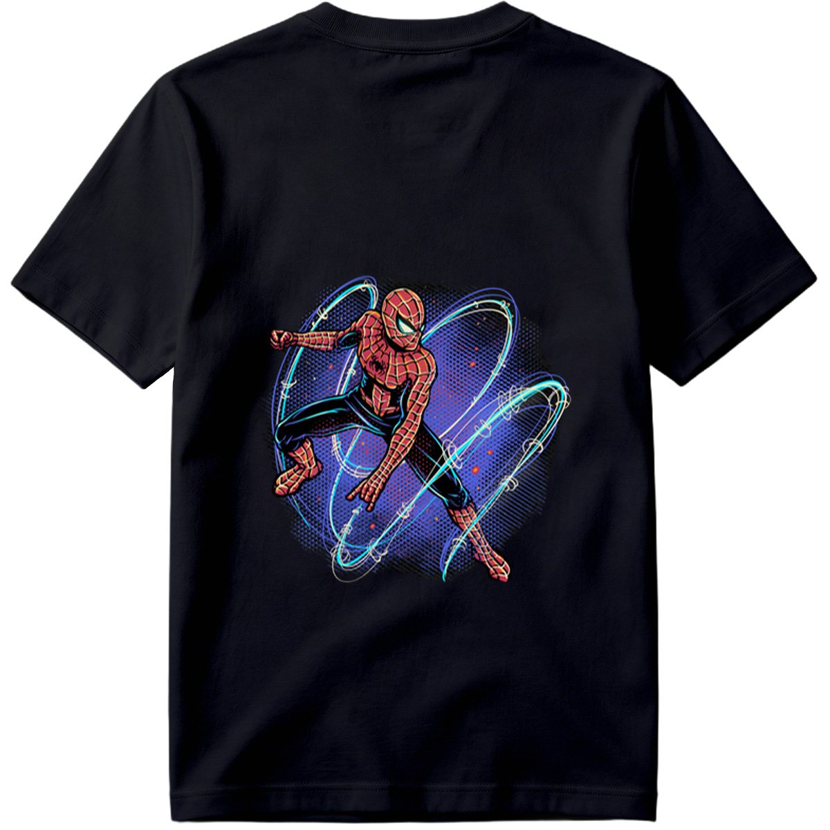 Spider-Man in Action with Dynamic Web Swirls - Tee