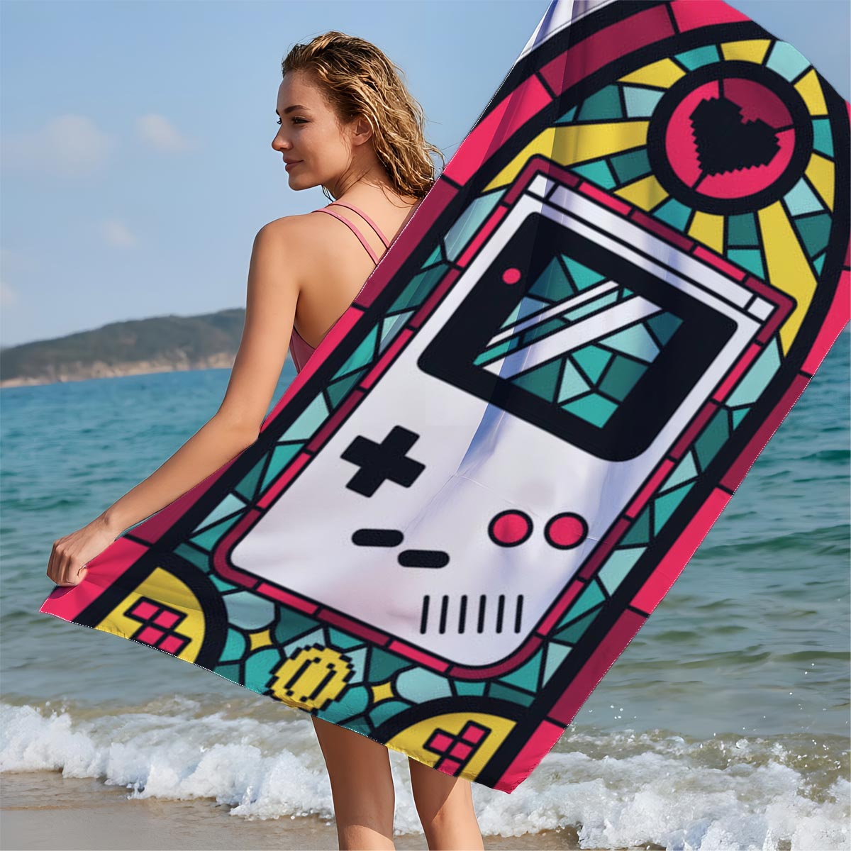 Stained Glass Game Boy Art - Beach towels