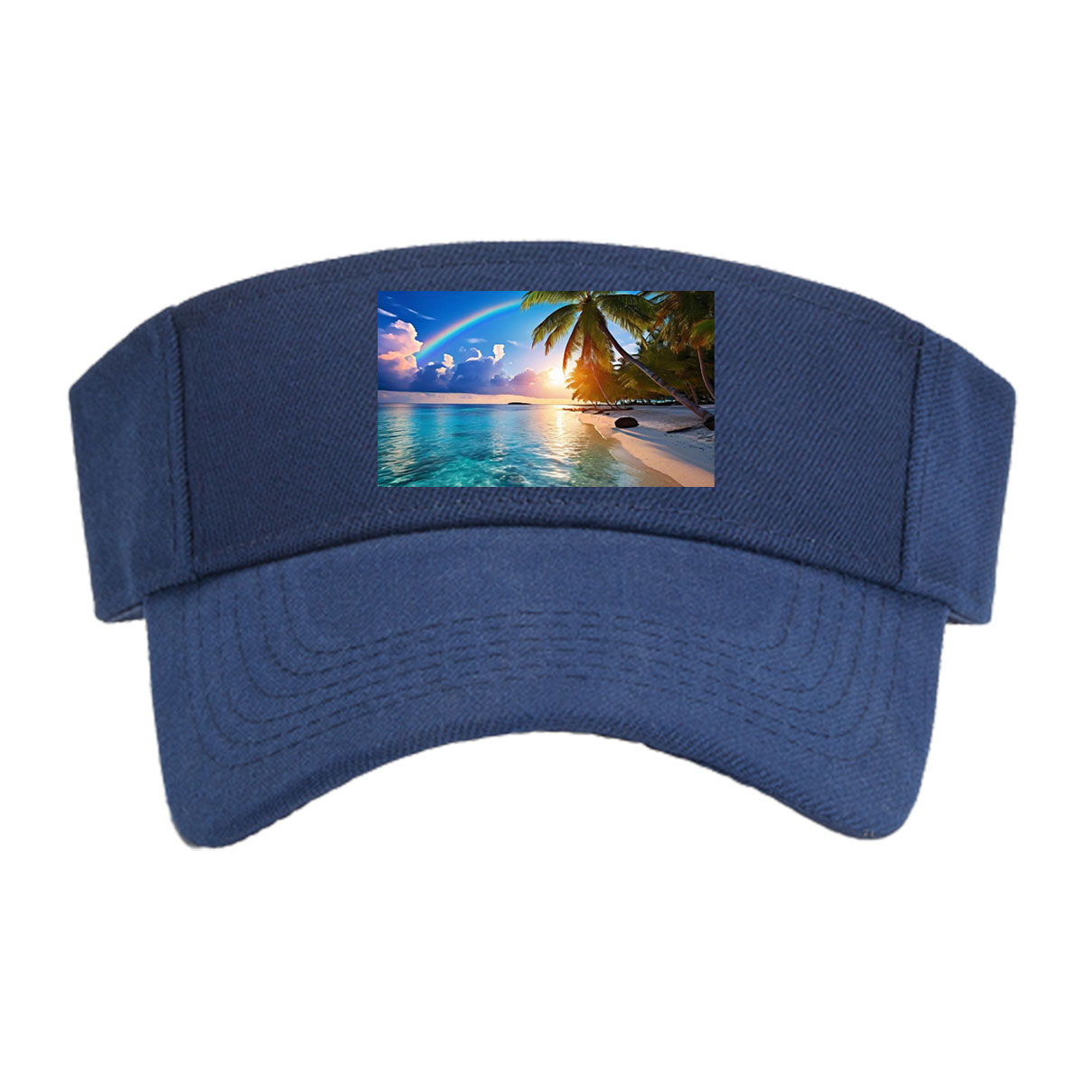 Tropical Beach with Rainbow and Palm Trees at Sunset -  Visor cap