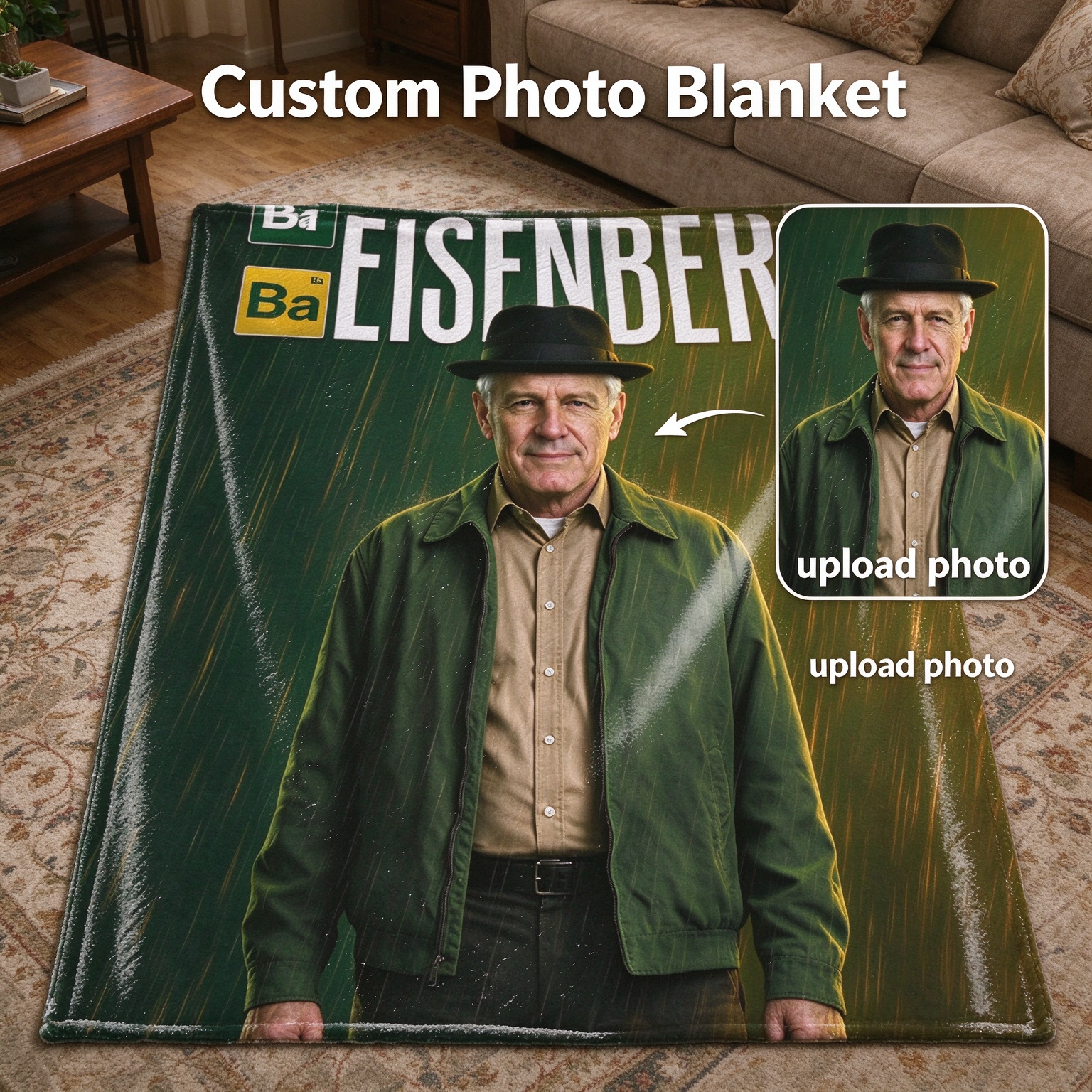 Custom Face Photo Blanket, Personalized Picture Flannel Throw Blanket for Couch Sofa Bed, Unique Cozy Keepsake Gift