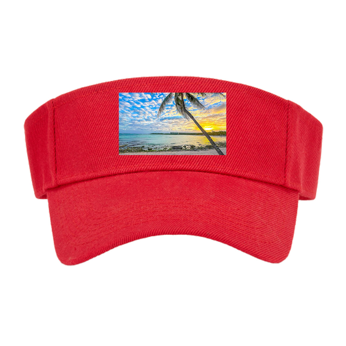 Tropical beach at sunset with palm tree and calm sea -  Visor cap
