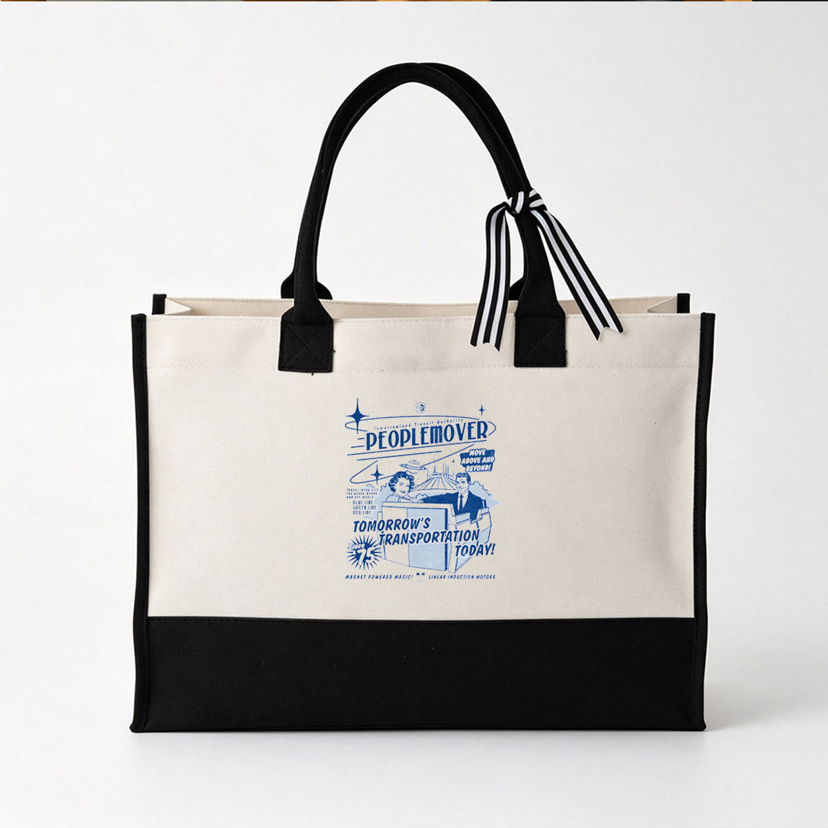 Tomorrowland Transit Authority PeopleMover: Magnet-Powered Magic with Linear Induction Motors - Canvas patchwork gift tote bag