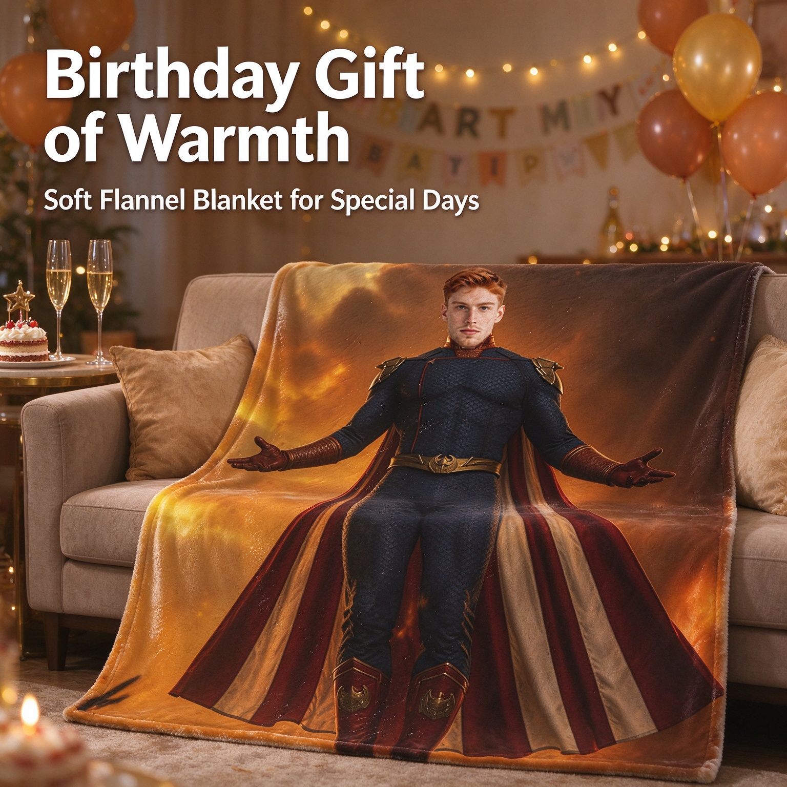 Custom Face Photo Superhero Flannel Fleece Blanket Personalized Soft Warm Throw Blanket for Couch Bed and Unique Gift