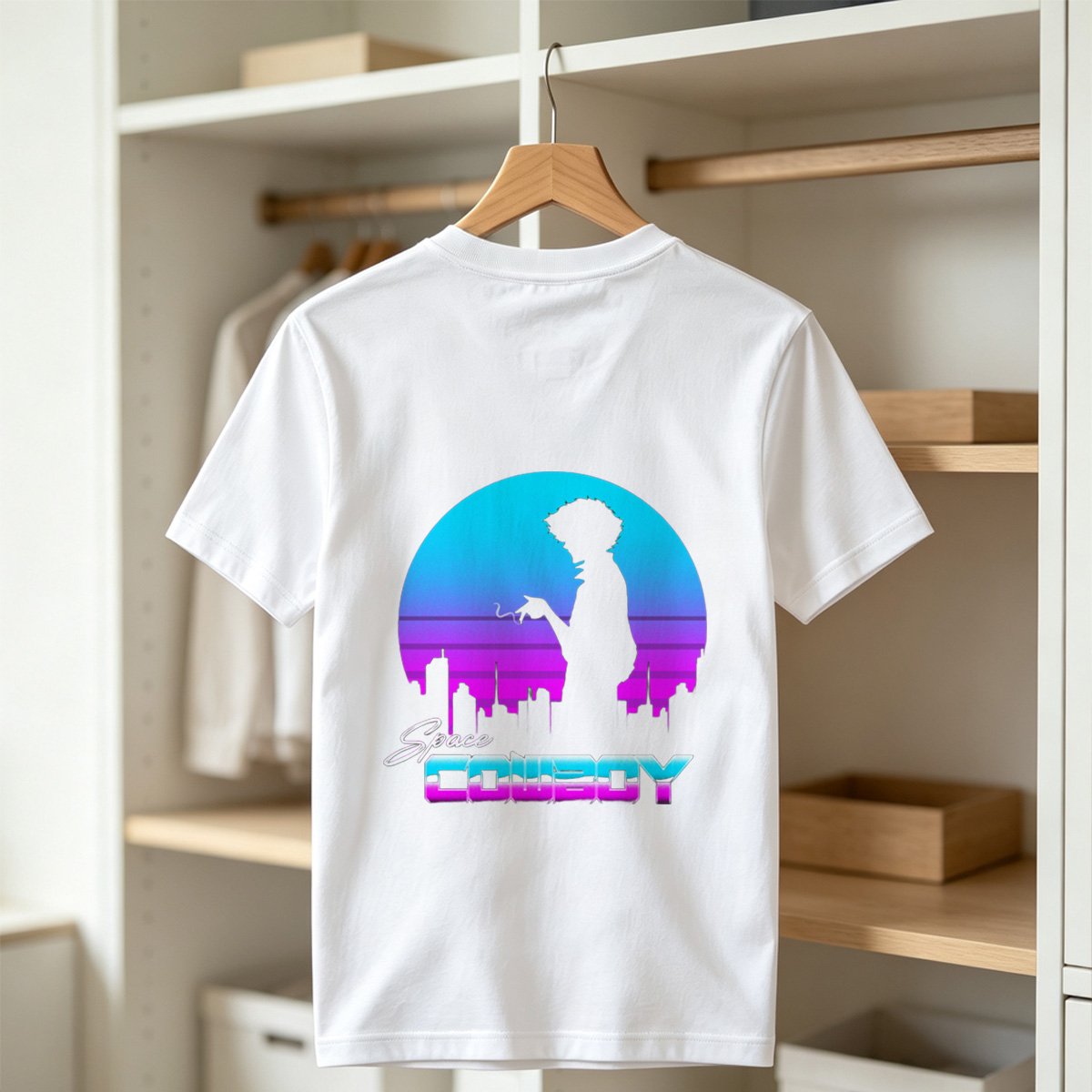 Space Cowboy - Silhouette of a Man Against a Retro-Futuristic Cityscape - Tee