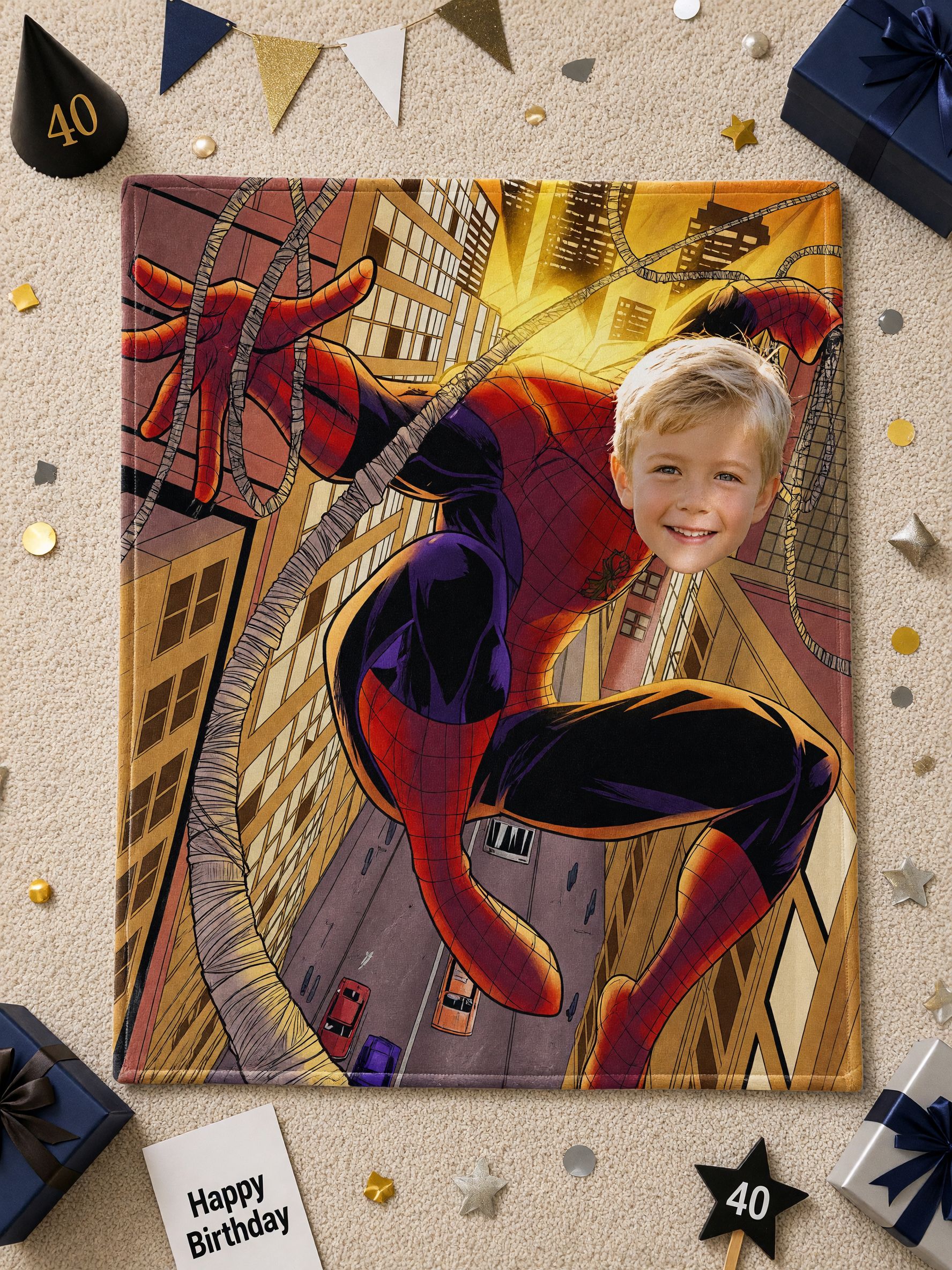 Custom Face Photo Superhero Fleece Blanket, Personalized Comic Hero Plush Throw for Bed Couch, Ideal Cozy Birthday Gift