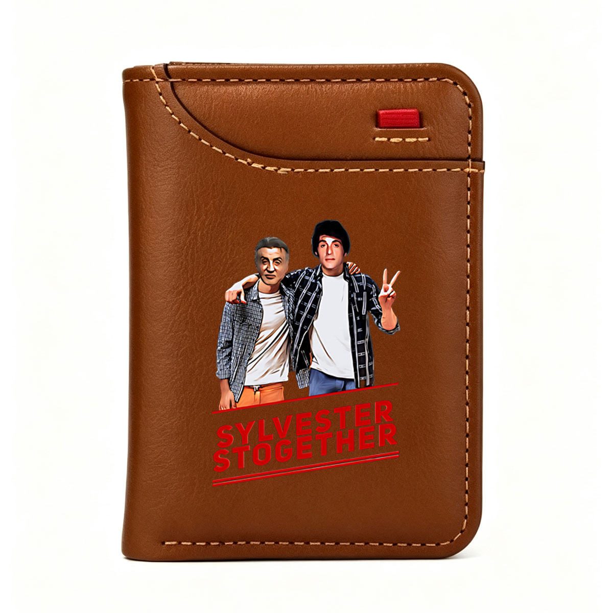 Sylvester Stogether: Two Men in Plaid Jackets and White Shirts, One Making Peace Sign - Vertical Style Wallet