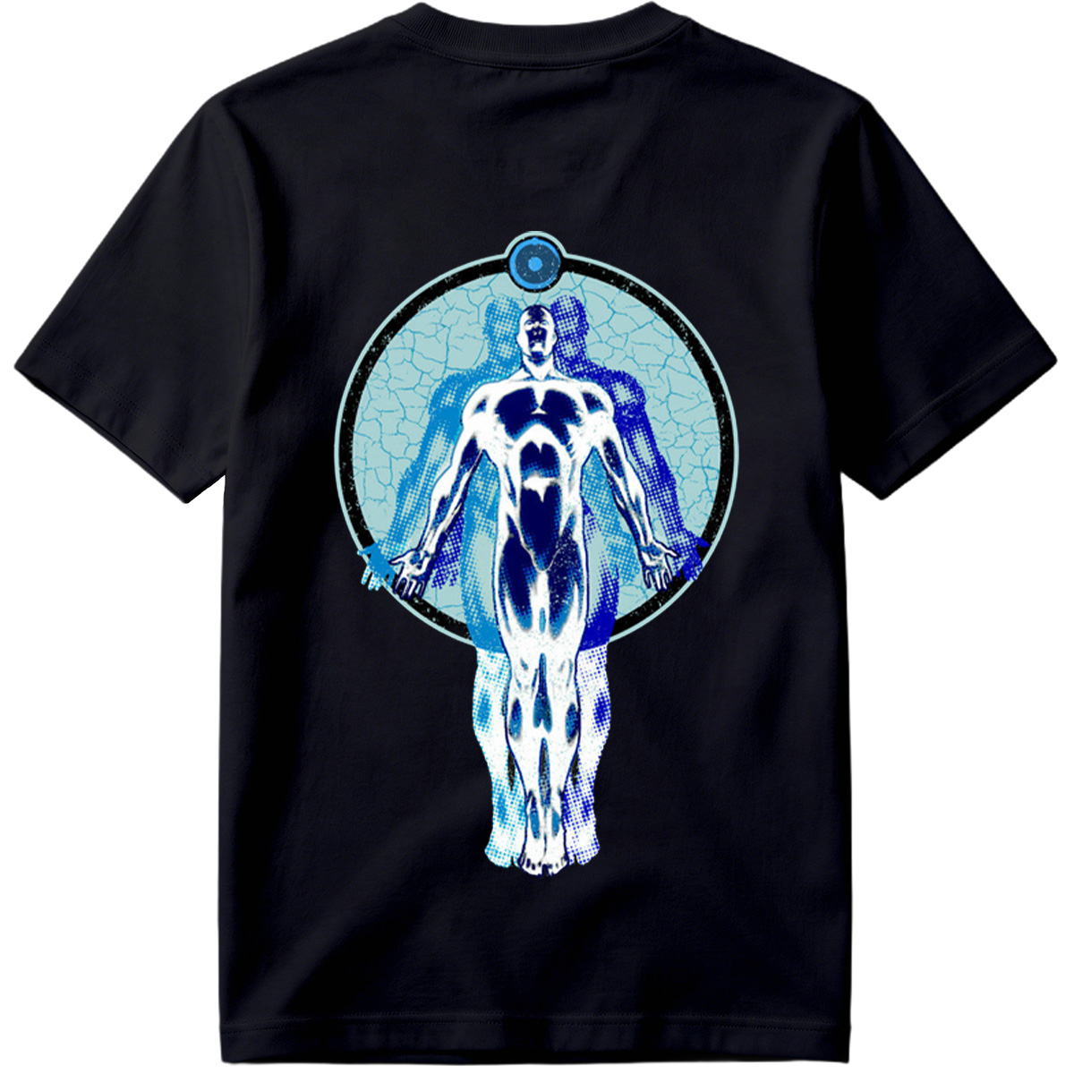 Blue Human Figure in Circular Frame - Tee