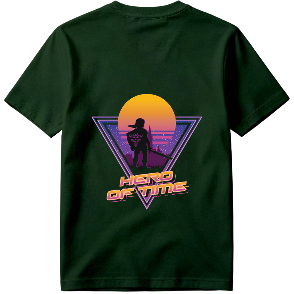 Hero of Time: Link Silhouette in Retro Sunset Scene - Tee