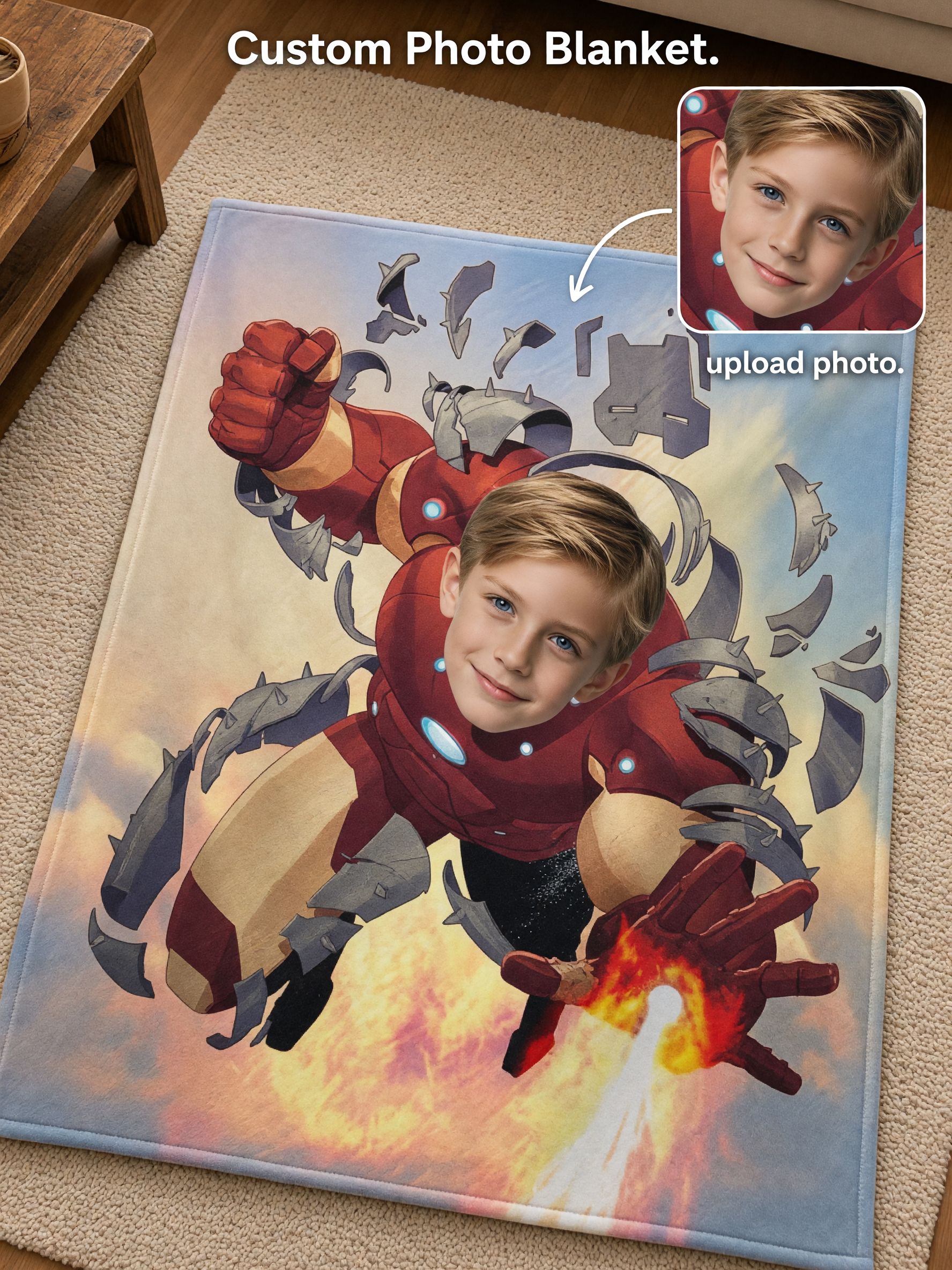 Custom Face Blanket Personalized Superhero Photo Flannel Throw, Cozy Warm Fleece Bed Sofa Wrap Ideal Gift