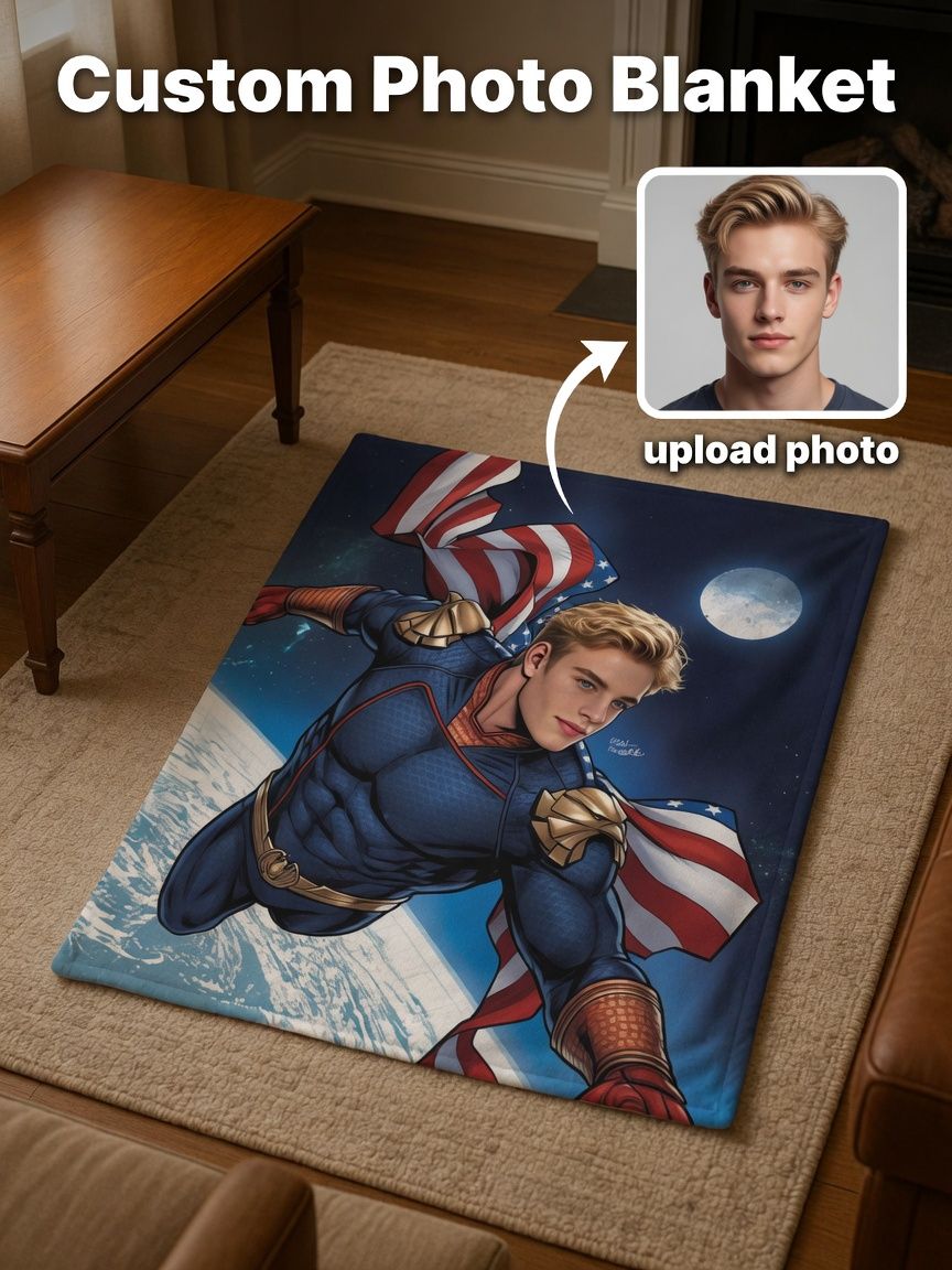Custom Photo Superhero Flannel Fleece Blanket Personalized Face Portrait Warm Throw for Bed Sofa and Unique Gift