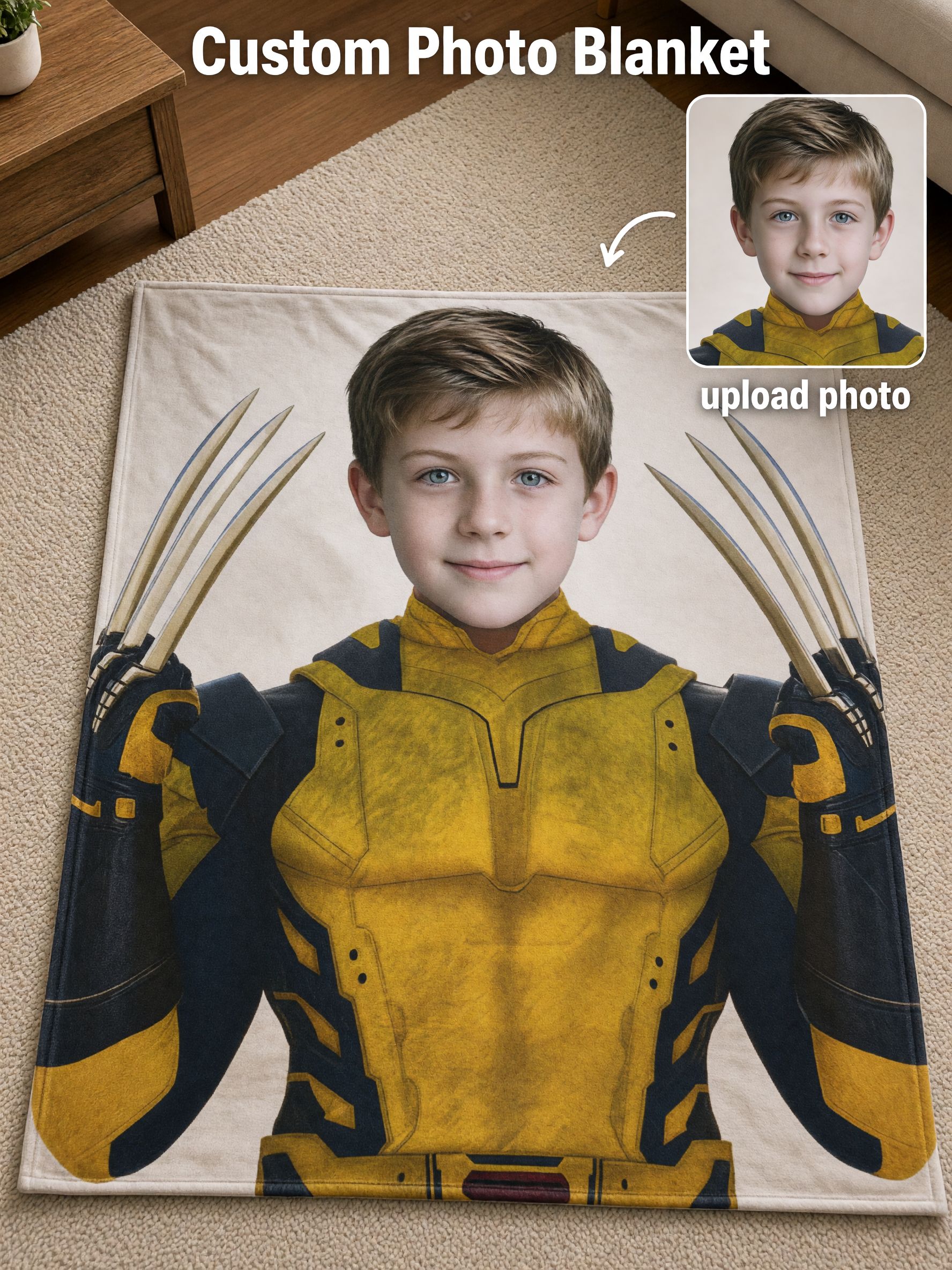 Personalized Custom Face Blanket, Superhero Portrait Flannel Throw, Cozy Skin-Friendly Plush Ideal Personalized Gift