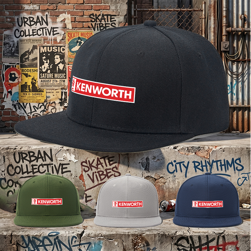 Flat Brim Baseball Cap Kenworth Logo Print Streetwear Underground Skate Style for Basketball Court Urban Skate Park Hip Hop Riders and Streetwear Enthusiasts