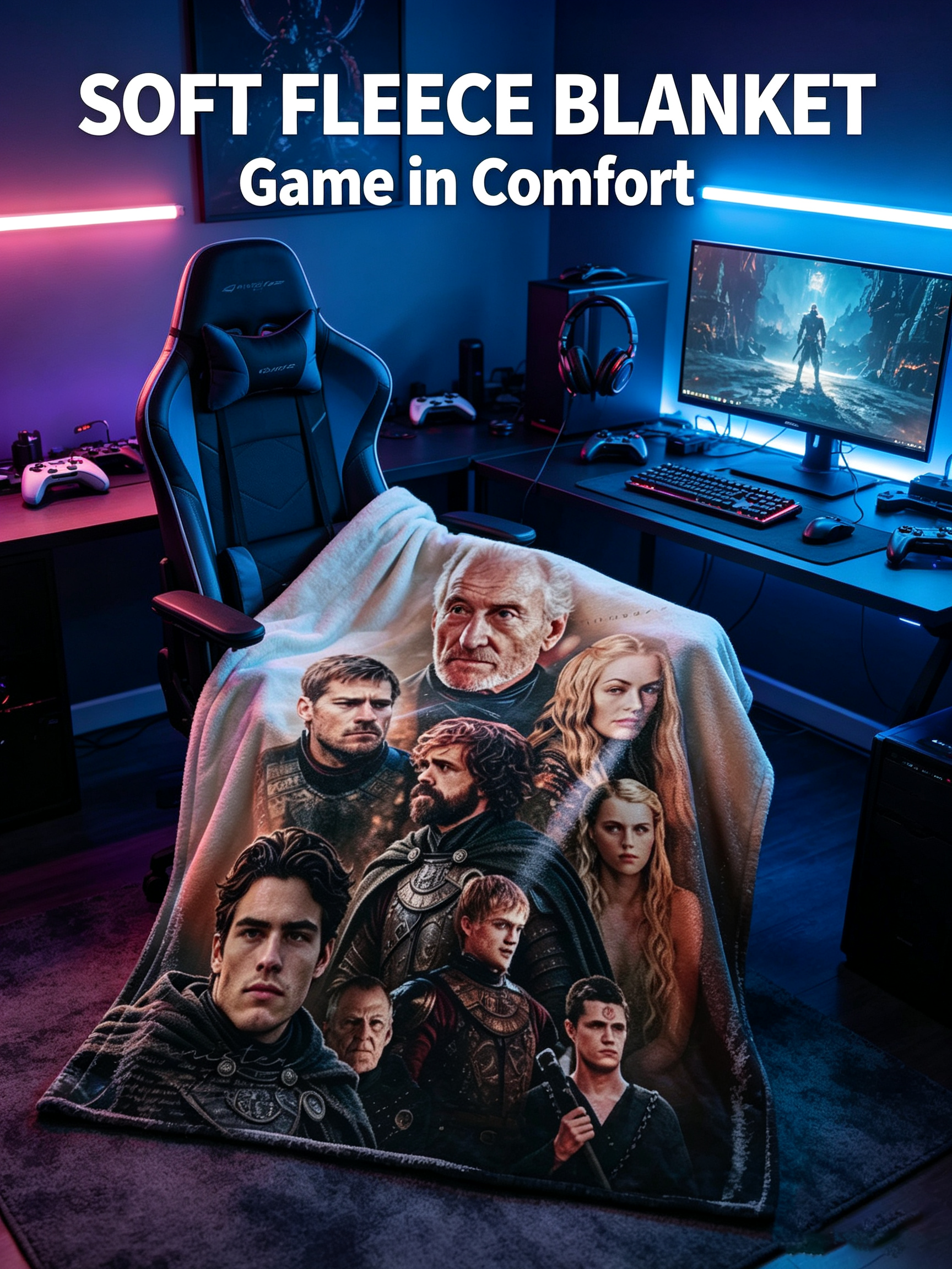 Custom Face Blanket Game of Thrones Characters Flannel Blanket Perfect for Couch Lounging and Cosy Nights Ideal Gift for Fans and Collectors