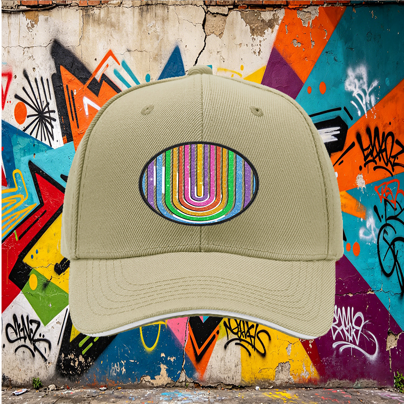 Unisex Classic Sandwich Hat with Glitter Rainbow Arc Print - Stylish Sun Protection Cap for Outdoor Activities, Perfect for Fashion-Loving Adults and Urban Explorers