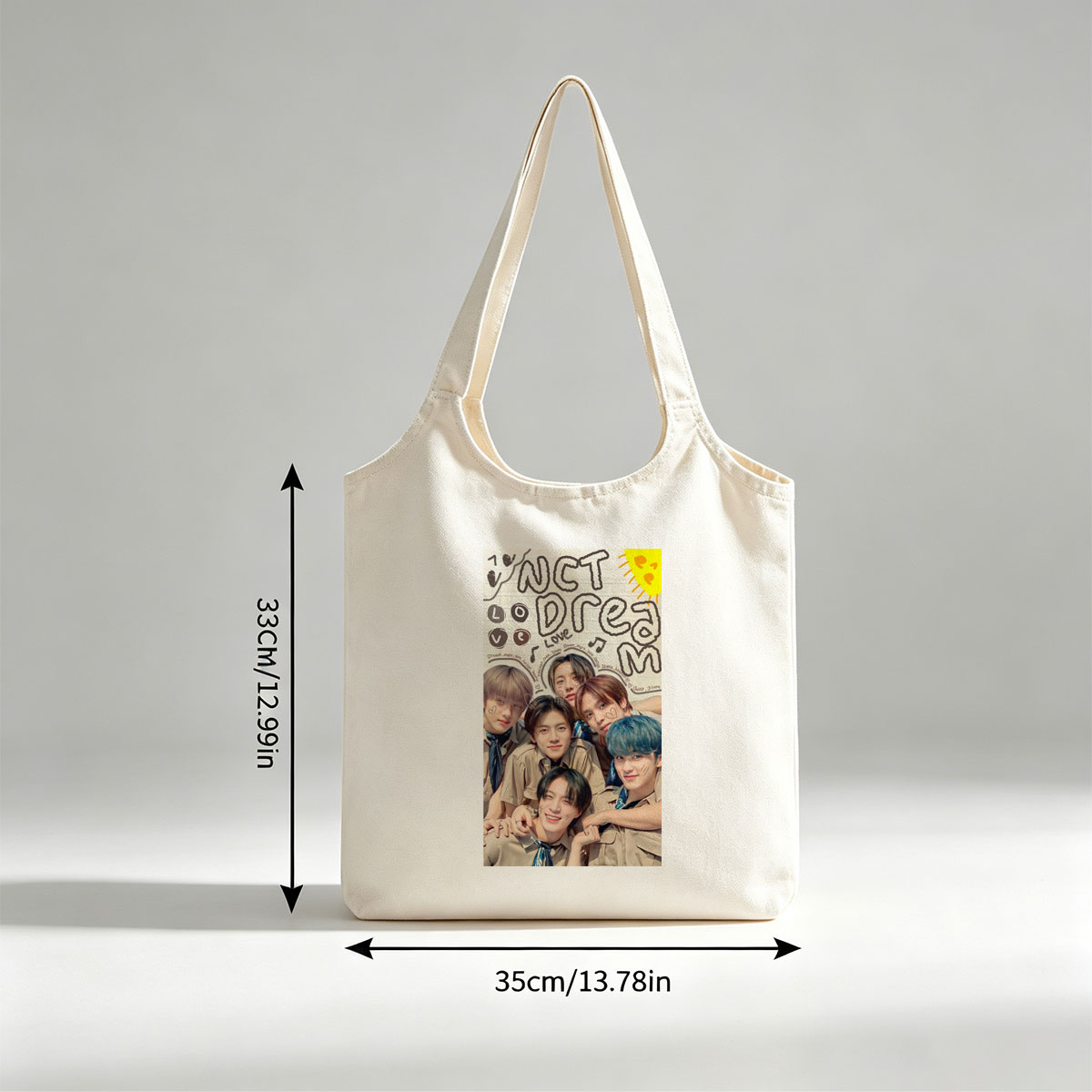 NCT Dream Group Photo with Handwritten Notes and Heart Drawings on Lined Paper Background - Canvas shoulder bags/