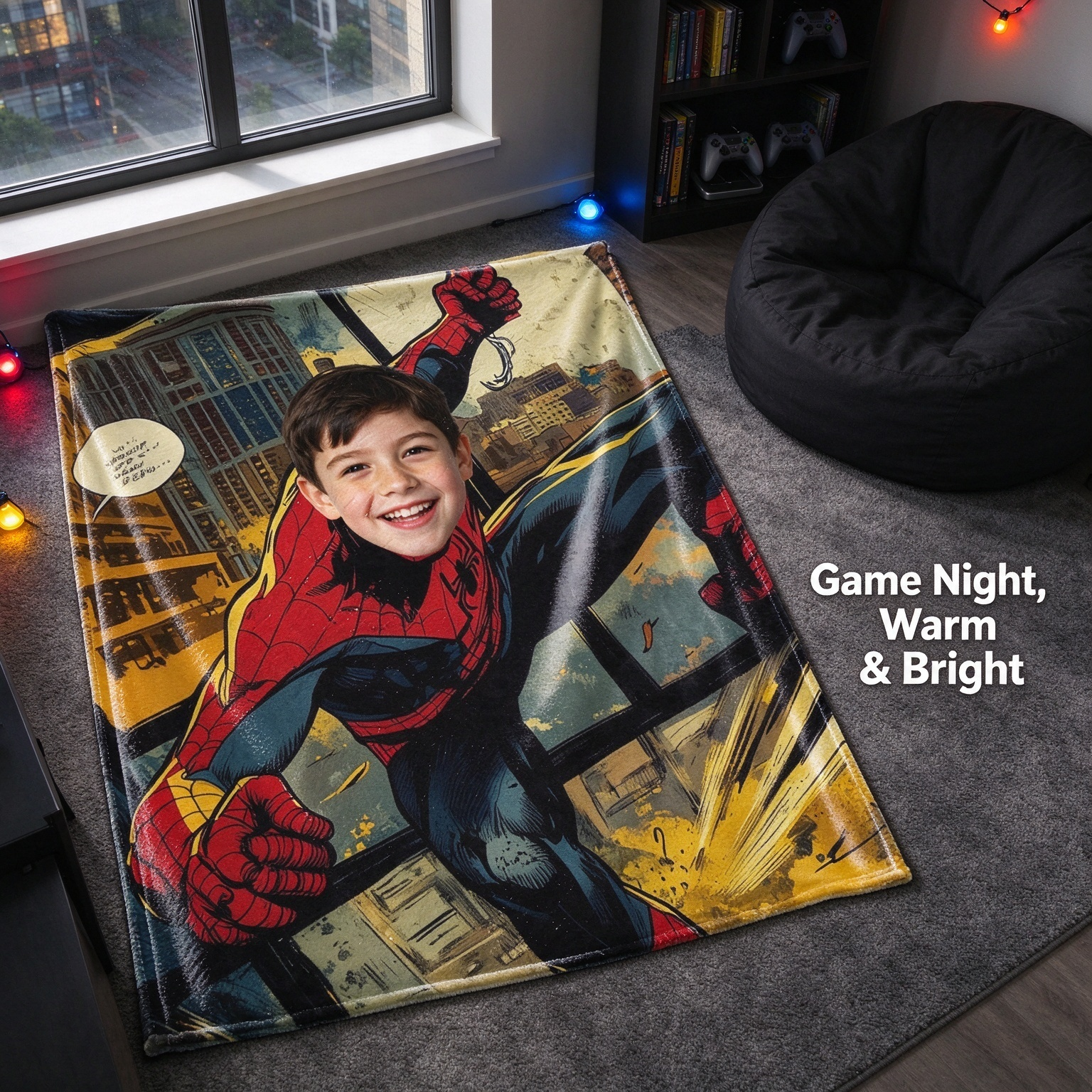 Custom Face Superhero Comic Throw Blanket, Ultra Soft Flannel Photo Fleece Wrap, Ideal Personalized Gift