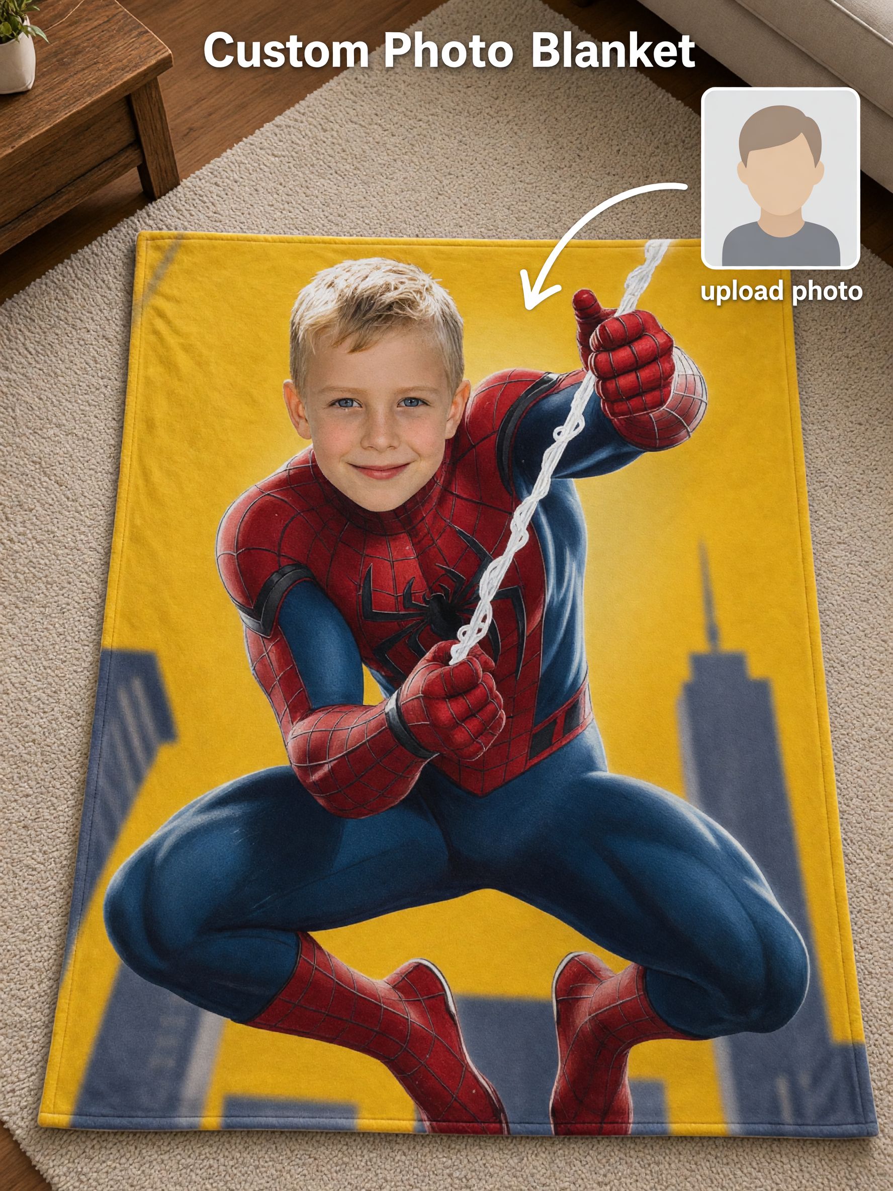 Custom Face Superhero Flannel Fleece Blanket Personalized Photo Throw for Kids Bed Couch Cozy Velvet Birthday Gift