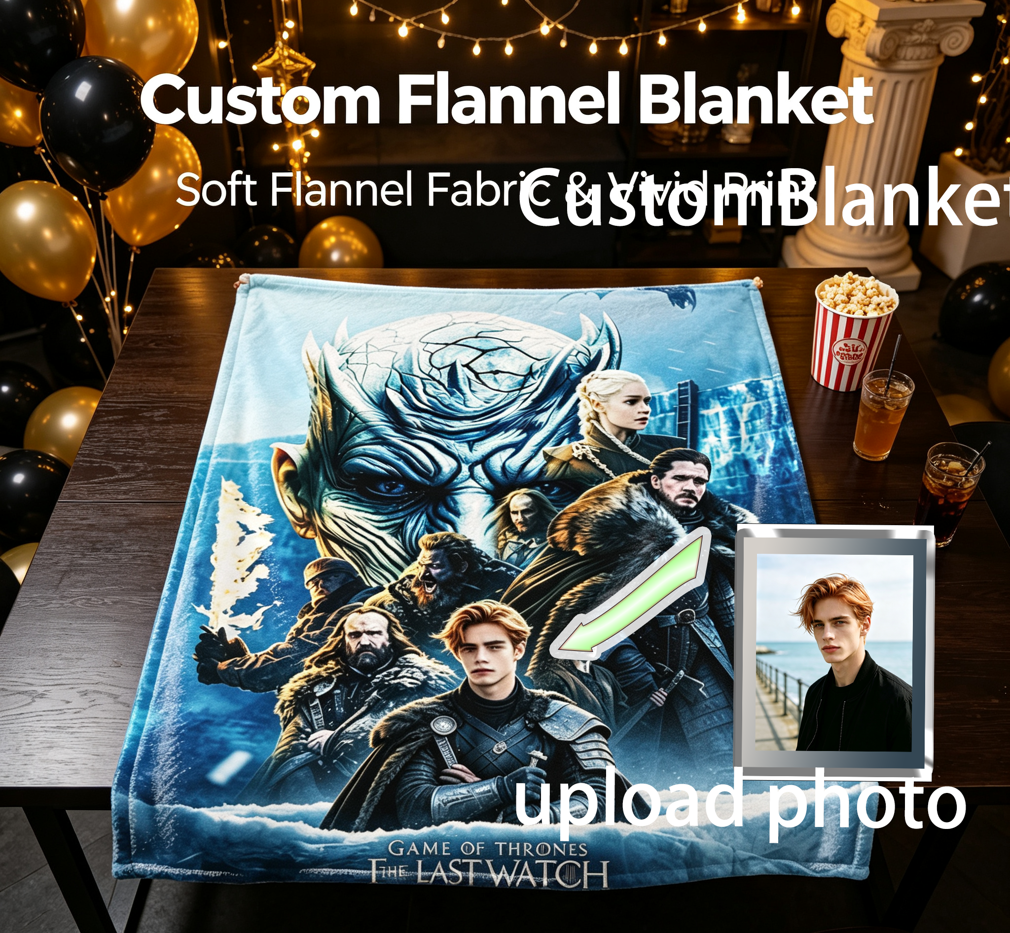 Custom Face Blanket Game of Thrones Eastwatch Flannel Blanket for Couch, Bed, or Travel - Perfect Gift for Fans and Collectors