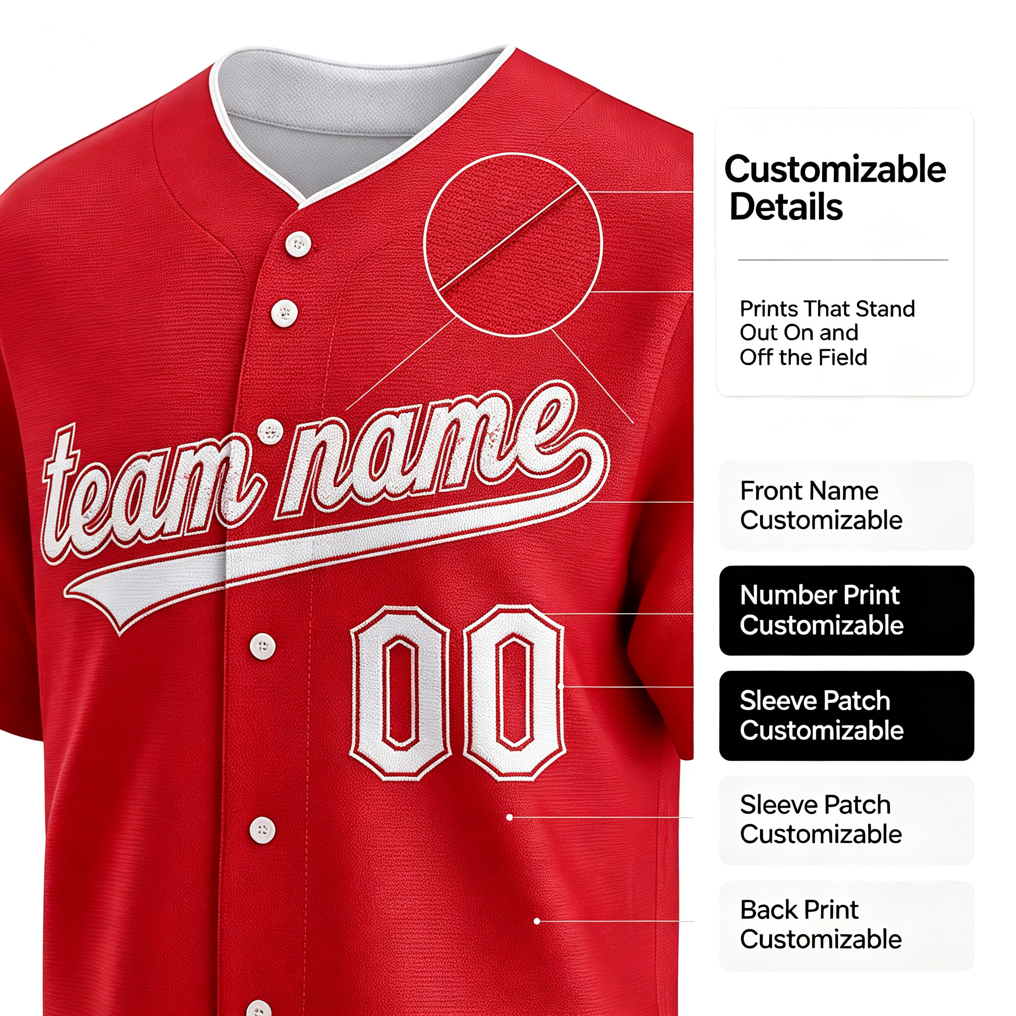 Custom Printed Cleveland Block Letter Style Baseball Jersey Red Navy White Trim Button Down Shirt for Men and Women