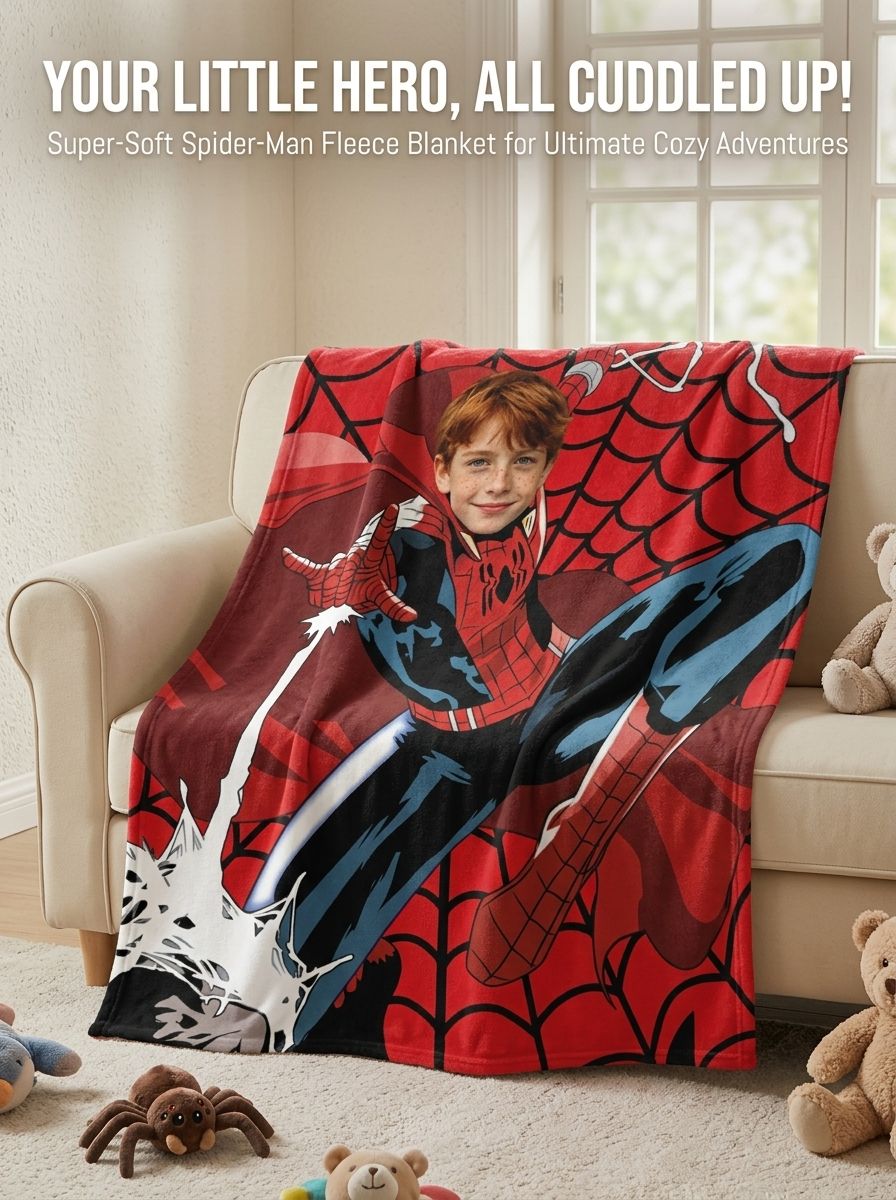 Custom Face Photo Superhero Flannel Fleece Blanket Personalized Comic Hero Throw Cozy Bedding Gift for Kids and Adults
